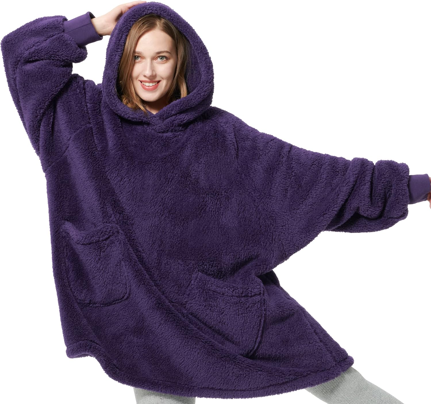 Bedsure Oversized Wearable Blanket Hoodie Women Fluffy Fleece Hoodie Blanket for Adults Men