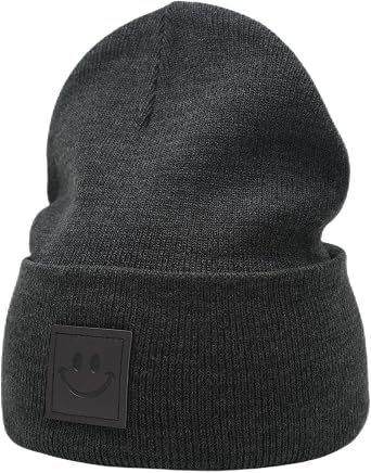 55cube Unisex Knit Cuffed Beanie Hats Warm Winter Caps with Leather Logos