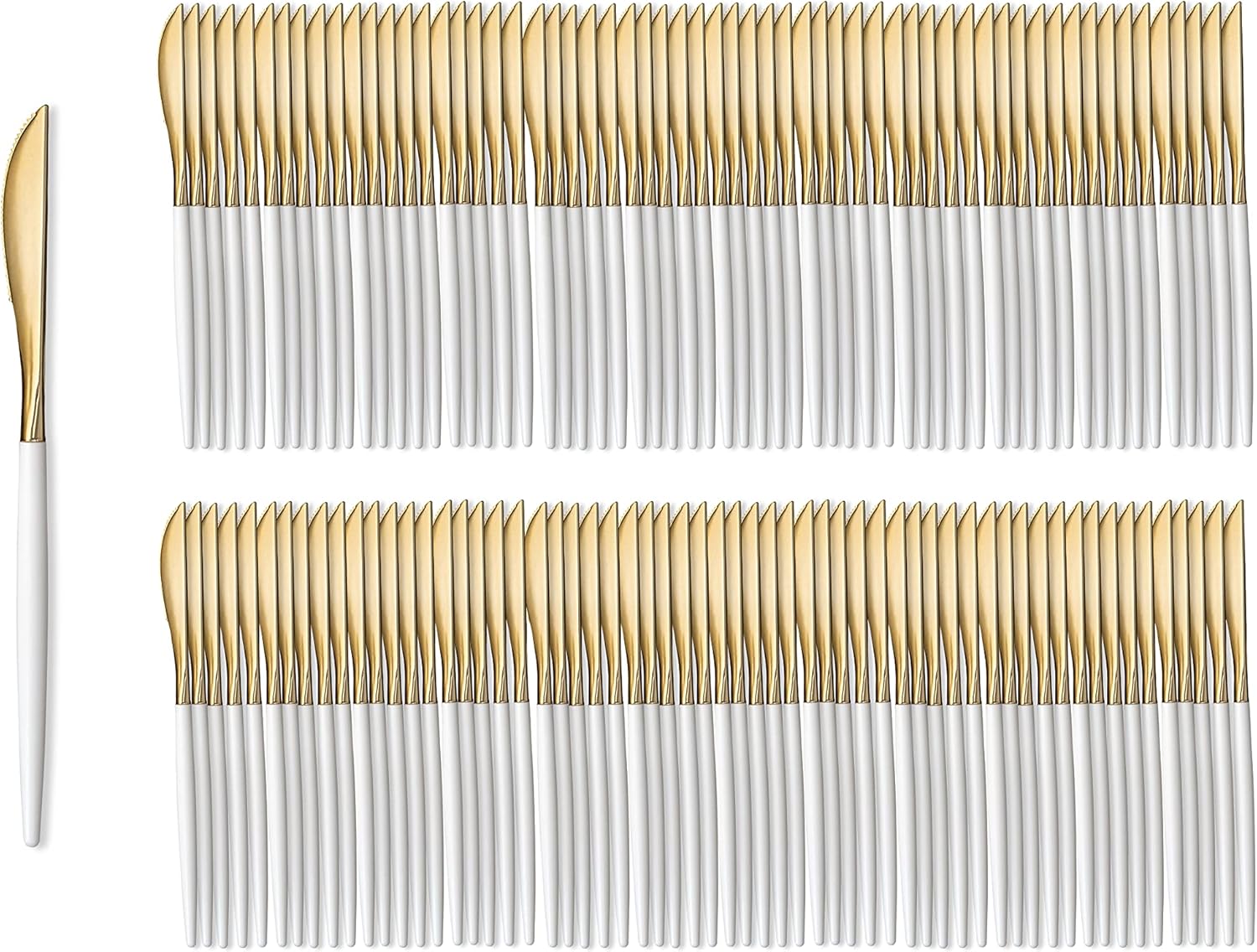 Trendables 120 Pack Two Toned Heavy Duty Plastic Silverware Knifes - Stunning Dual Colored Black and Gold Disposable Plastic Knife - Disposable Utensils