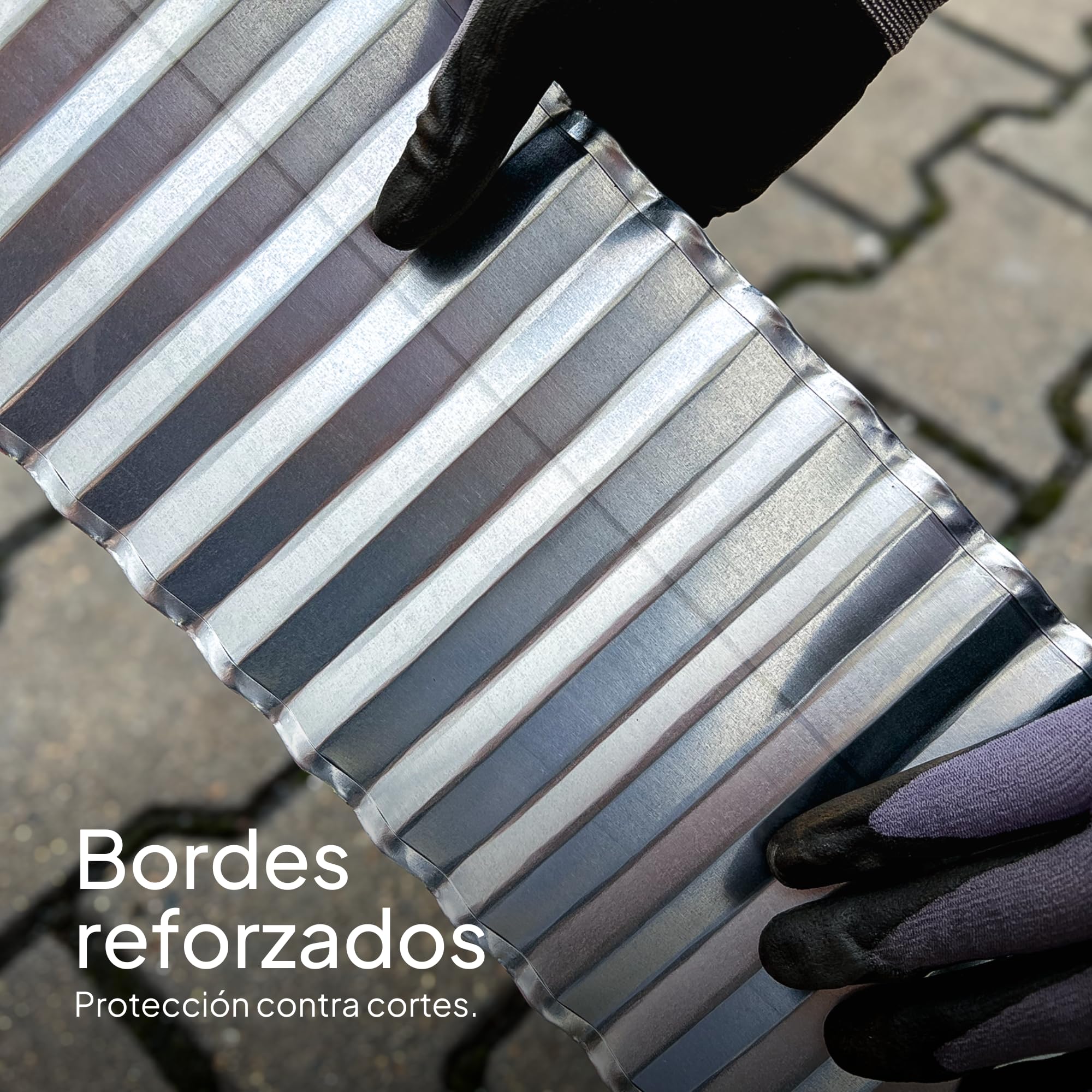 UNIGARDIA Bordura Galvanizada de 12 m - Borduras Jardín Metálicas de 15 cm de Altura - Fácil de Instalar - Separador Jardín Exterior Ondulado - Inoxidable y Duradero, Incluye 1 Par de Guantes