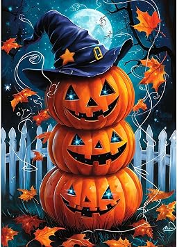 Genius maker Halloween Pumpkins Diamond Painting Kits for Adults, 5D Diamond Art Kits for Beginners DIY Full Drill Gem Art Diamonds Painting Pictures DIY Crafts Kit for Wall Decor 12x16inch