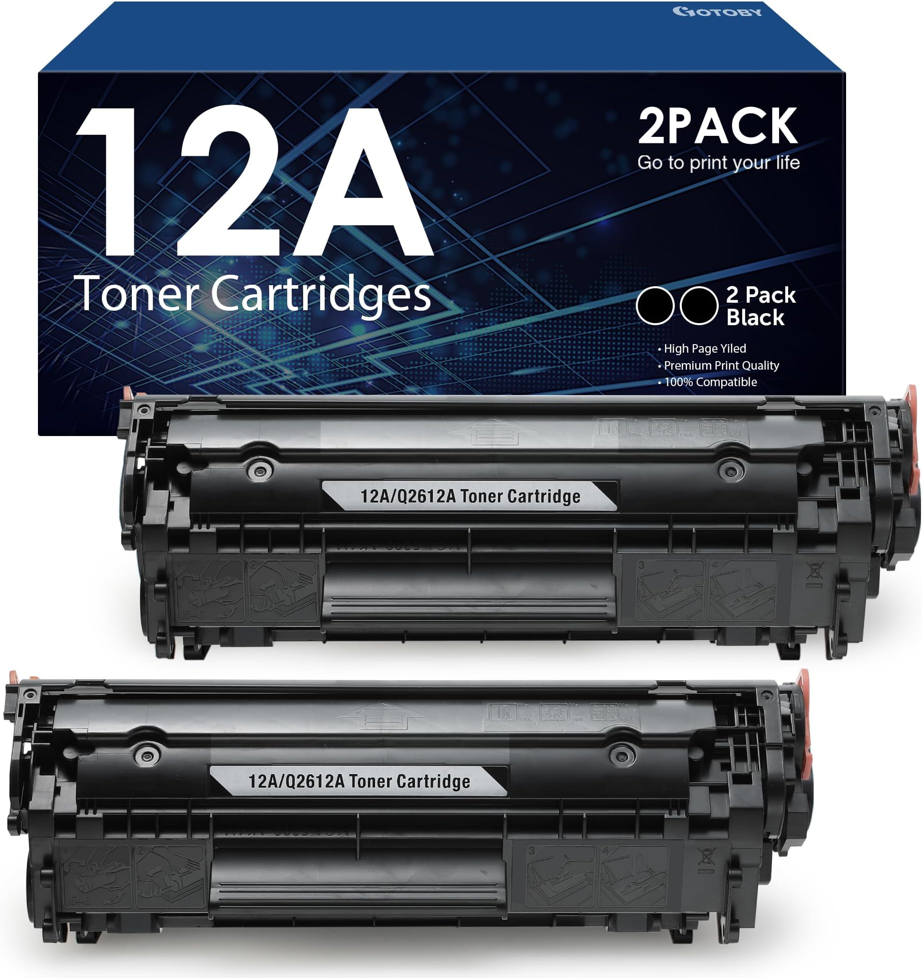 12A Toner Cartridge Replacement for HP 12A Q2612A Work with HP LaserJet 1020 1022 1012 1010 1015 1018 1022n 1022NW 3015 3030 3020 3050 3052 3055 M1005 M1319 M1319F Printer๏ผ2-Pack๏ผBlack๏ผ