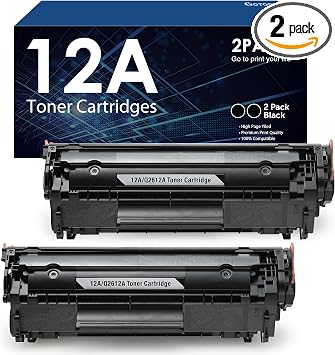 12A Toner Cartridge Replacement for HP 12A Q2612A Work with HP LaserJet 1020 1022 1012 1010 1015 1018 1022n 1022NW 3015 3030 3020 3050 3052 3055 M1005 M1319 M1319F Printer2-Pack,Black