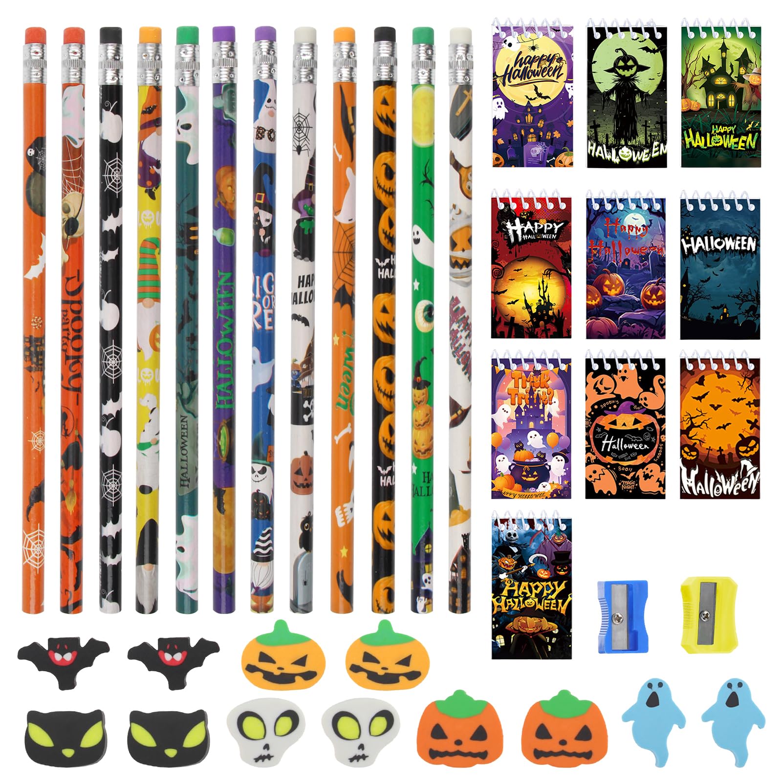 Set Cancelleria Halloween 36 Pezzi - Matite HB, Quaderni, Gomme A Forma Di Zucca, Temperamatite, Regalo Per Studenti