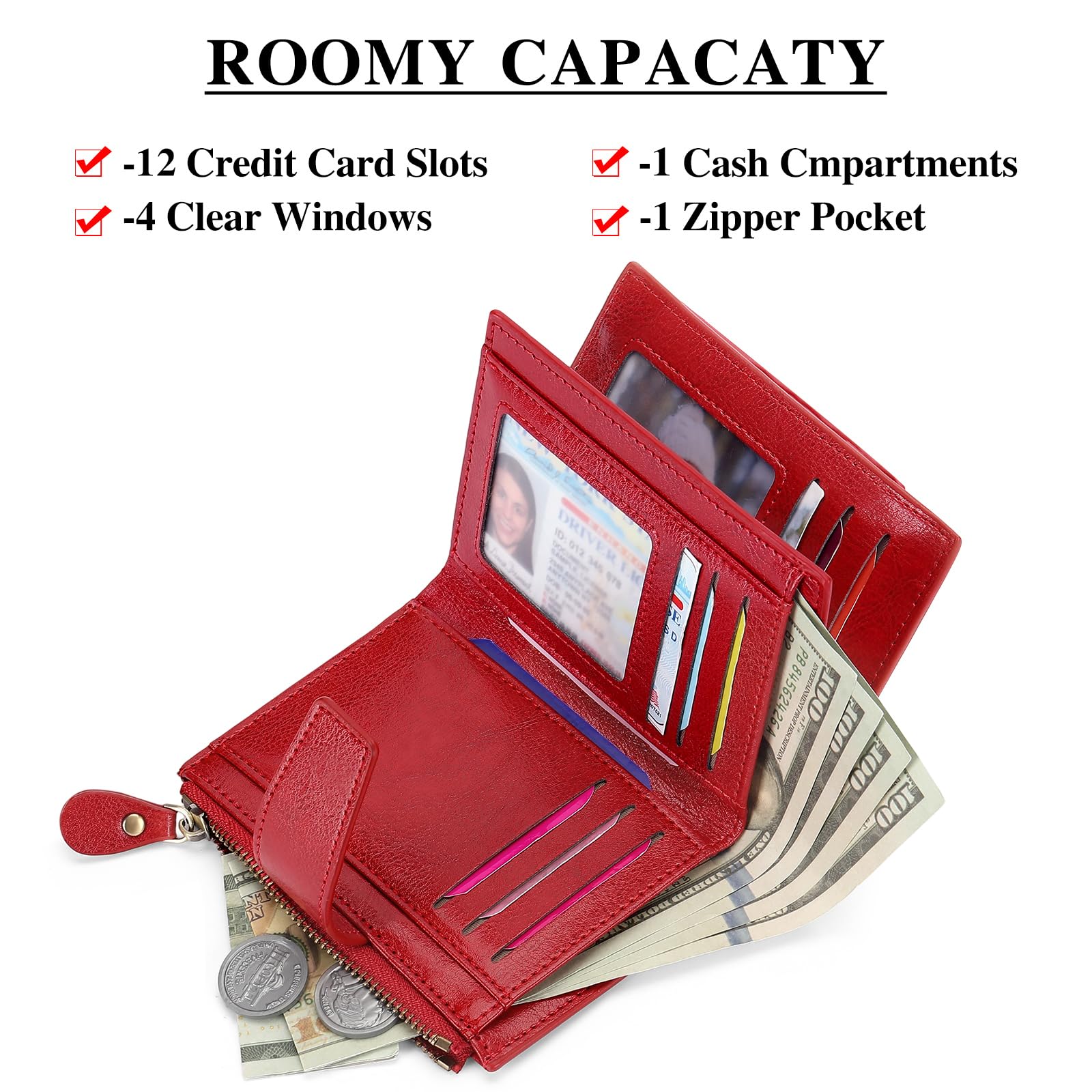 SENDEFN Portafoglio Donna in Pelle Vera Piccolo Portamonete Cute con Cerniera 14 Carte Portafoglio Donna Pelle con Tanti Scomparti