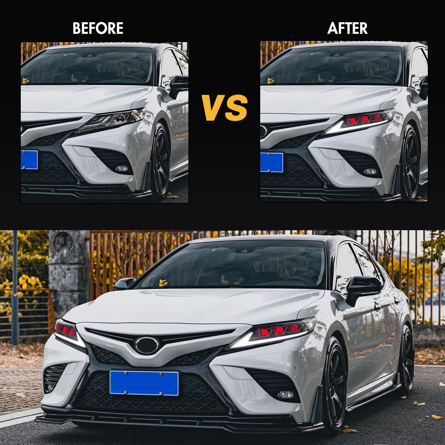 New Headlamp for Toyota Camry Headlights 2018-2023 SE XSE LE XLE TRD Headlight Assembly 6 Lens Demon Eye 8th Gen Accessories Led Sequential Turn Signal Animation DRL Front Lamp Custom Replacement (H2)