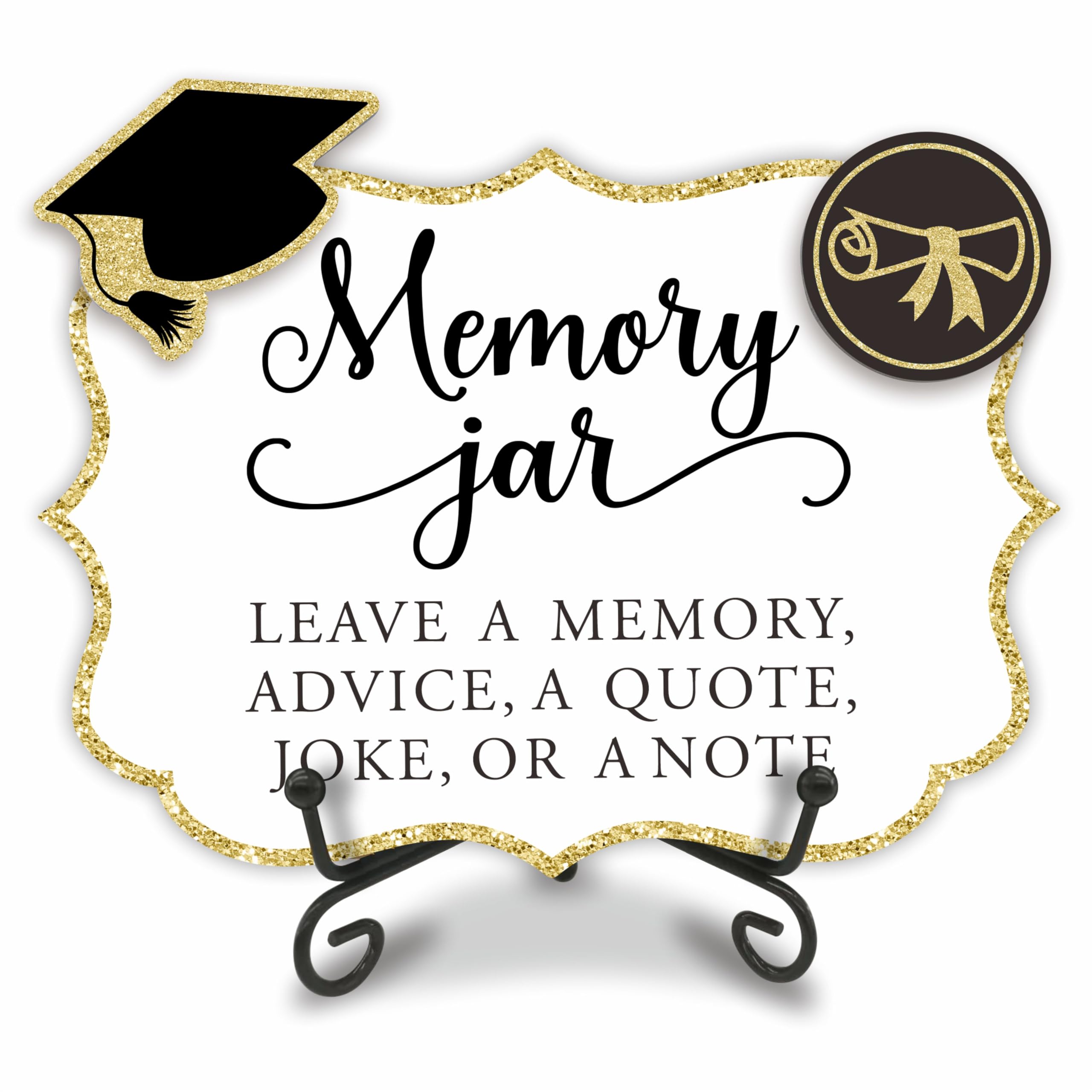 Memory Jar Leave A Memory - Graduation Wooden Buffet Sign, Candy Sign With 1 Metal Support & 2 DIY Wood Decor With Velcro, Grad Party Decor & Supplies