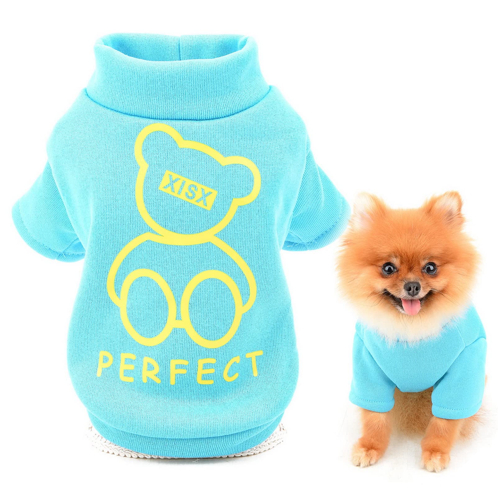 SMALLLEE_LUCKY_STORE Cute Cartoon Puppy Fleece Sweatshirt Pullover Jumper Sweater for Small Medium Dogs Cat Boy Girl Yorkie Chihuahua Kitten Warm Autumn Winter Clothes,Blue,S