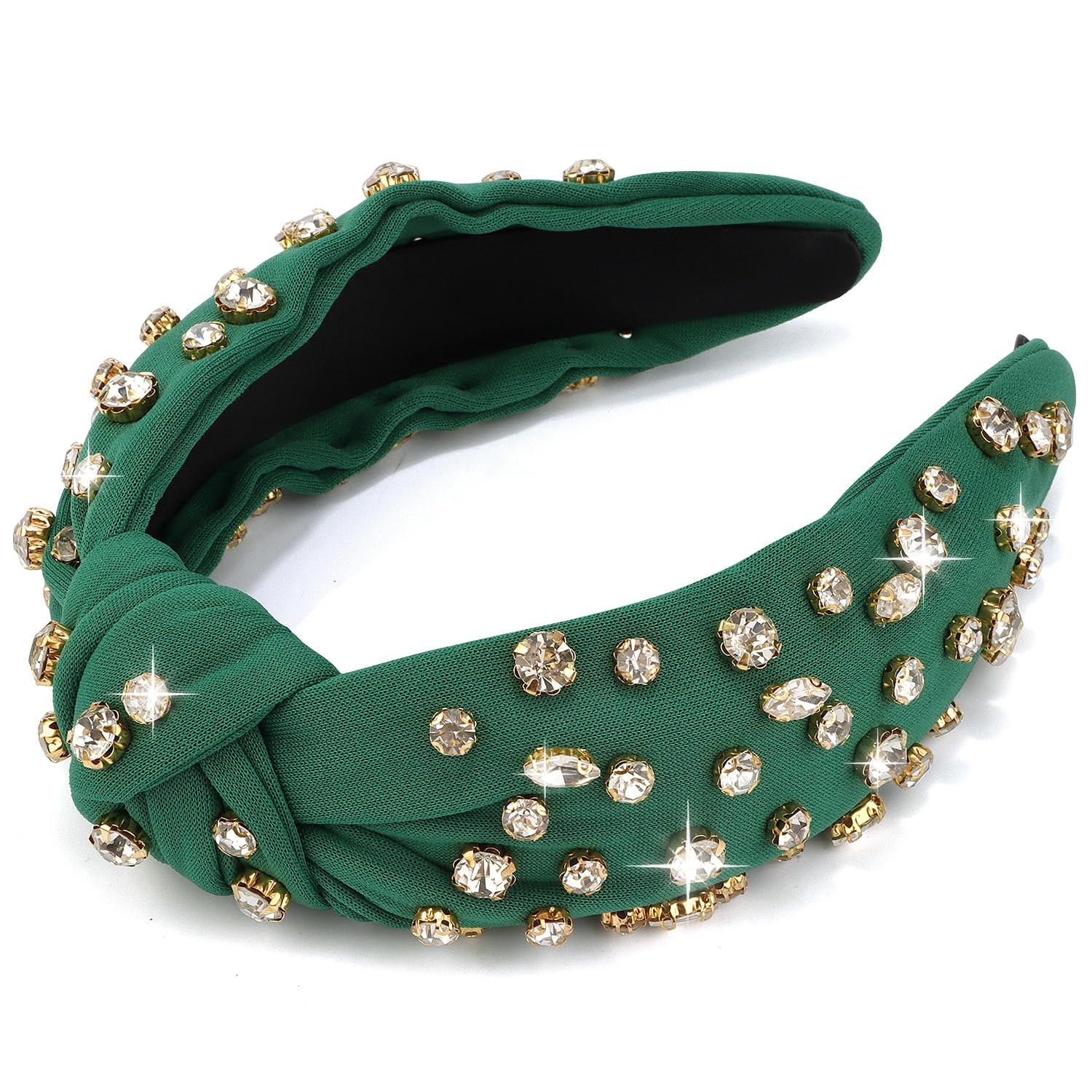 Atoden Green Rhinestone Headband - Womens Wide Top Knot Headband with Crystal Jeweled Beaded Embellishments for Girls Gifts