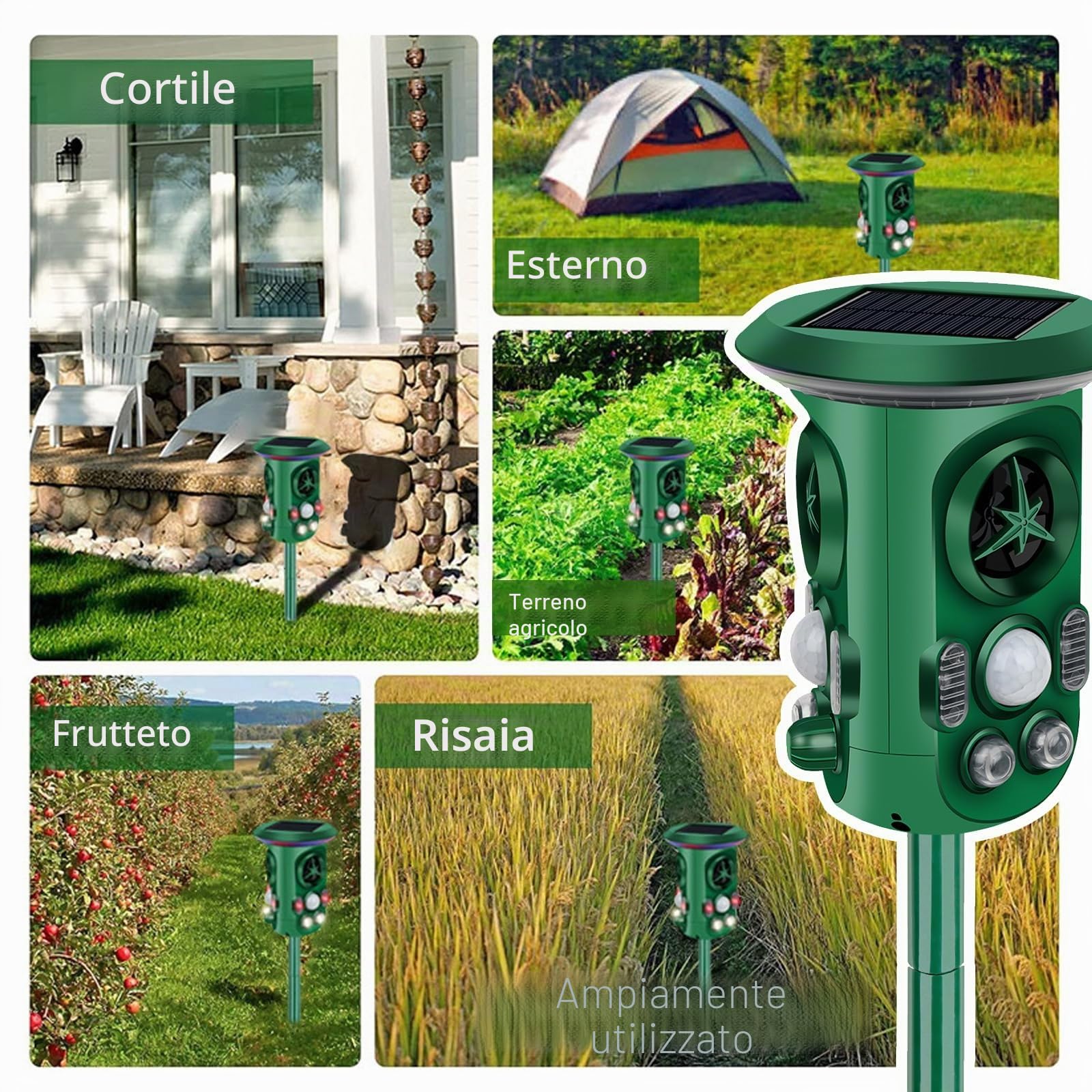 Dissuasore per Gatti Esterno, Repellente per Gatti 360 Gradi per Giardino, Ultrasuoni Piccioni 4 Modalità Repellente per Cani Uccelli, Volpi, Procioni
