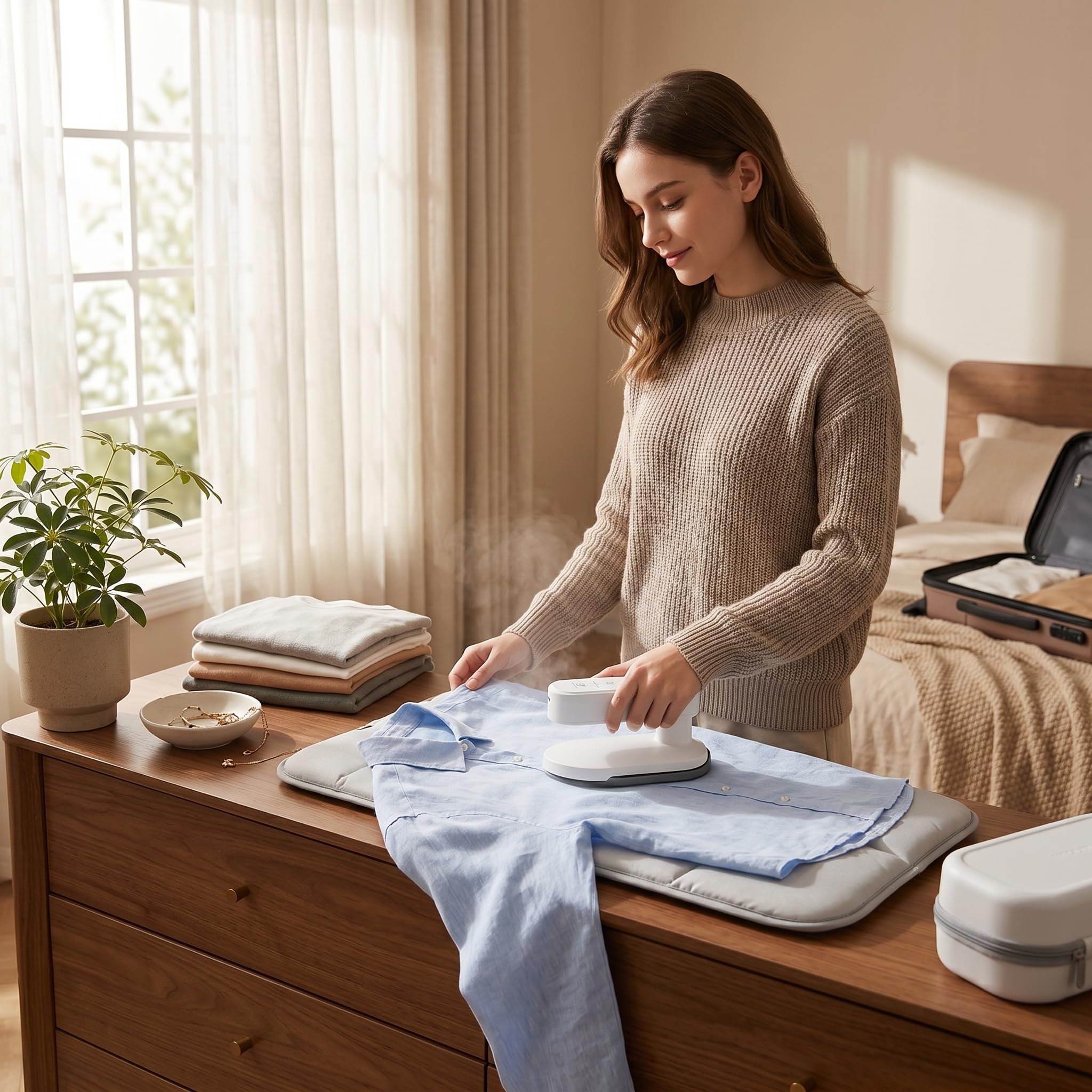 lyrlody Máquina de Planchar Eléctrica de Mano con 3 Configuraciones de Temperatura para Planchado en Húmedo de Secado Rápido, Portátil Inalámbrico de 5000 MAh para Viajes en Dormitorios