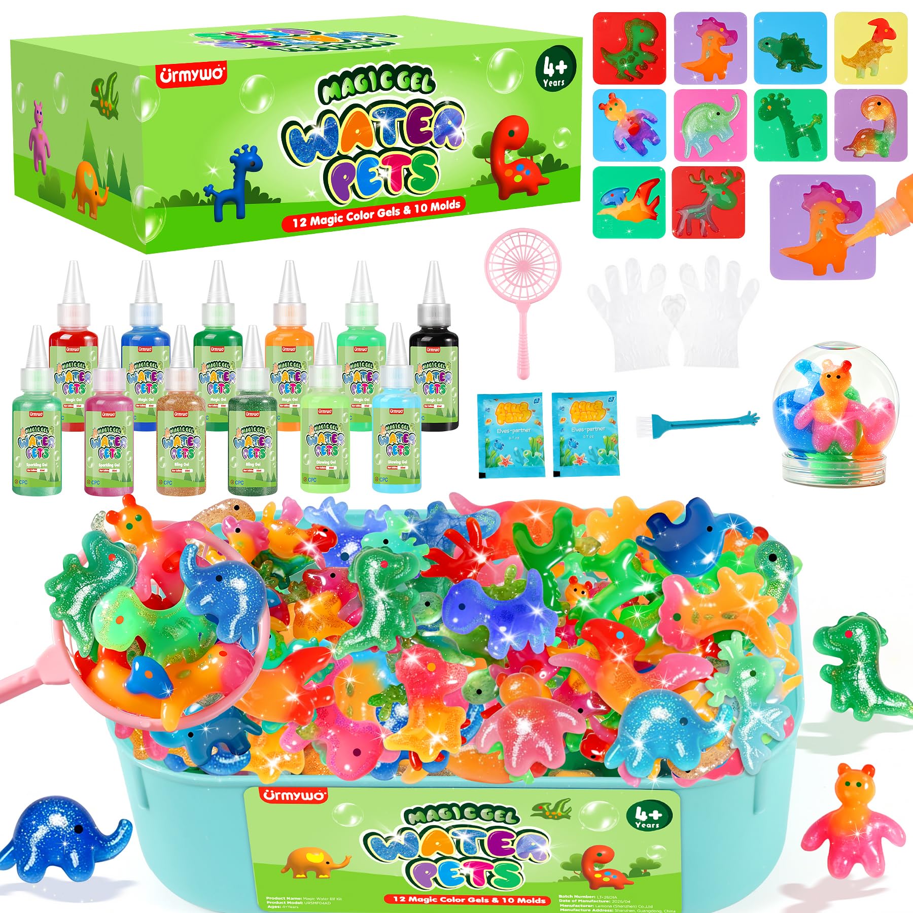 Magic Water Elf Toy Kit, 3D Water Gel Kit Glowing Pets, 12 Gels & 10 Molds, Make Your Own Squishies Sensory Toys for Kids, DIY Craft Kits, 4 5 6 7 8 9 10 Year Old Boy Girl Birthday Gifts (Green)