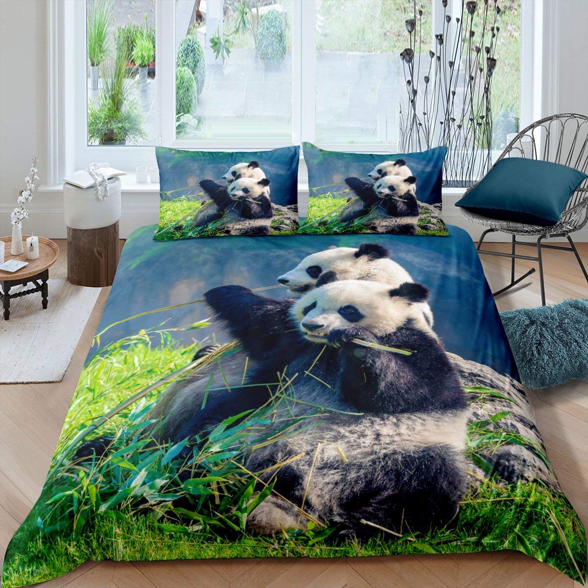 Housse de couette panda géant 3 pièces avec deux taies d'oreiller pour lit king size enfant