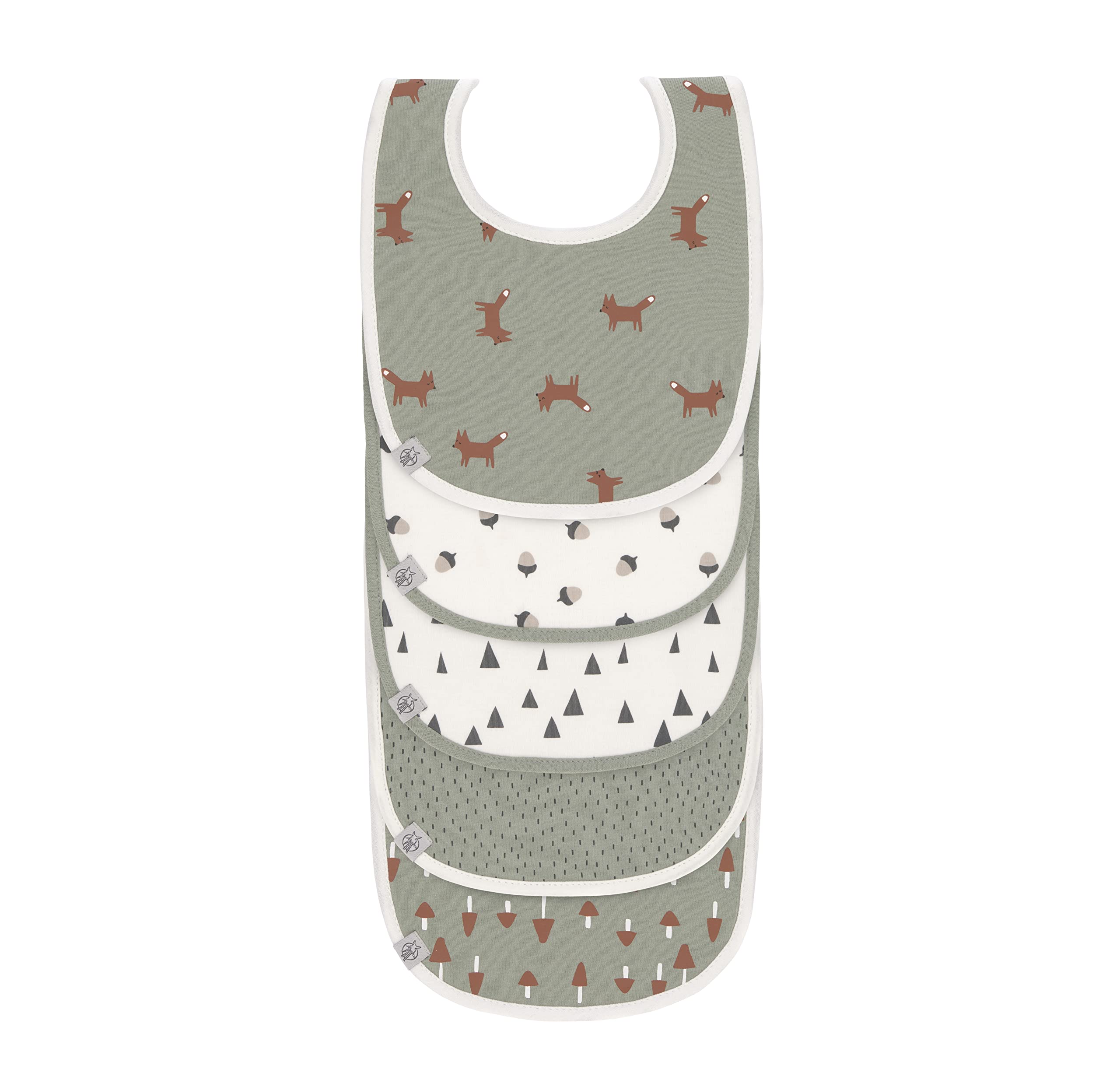 LÄSSIG Baby Toddler Bib Set (5 Pieces) Velcro Closure Cotton Waterproof/Value Pack Bib Little Forest Fox