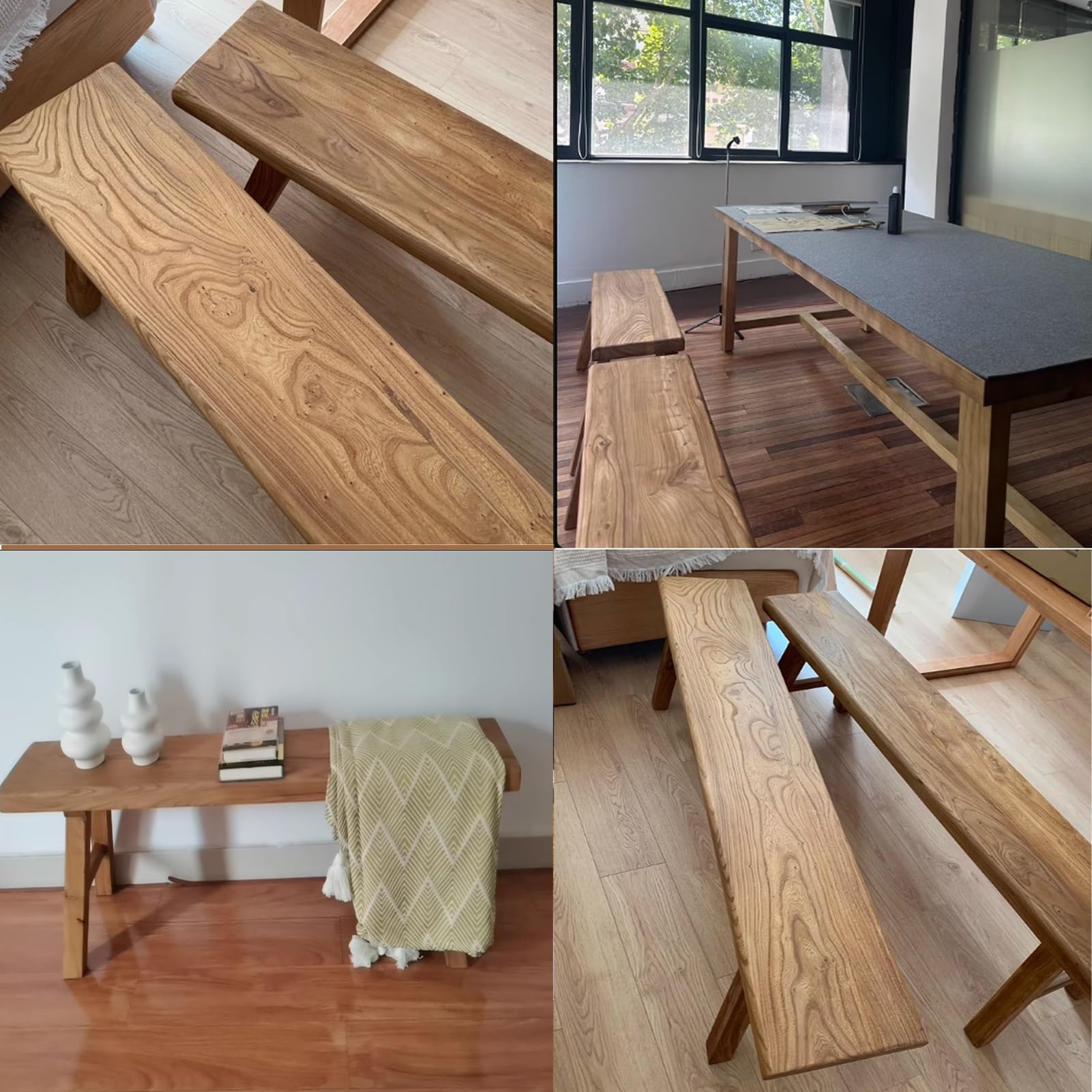 Banco de madera de estilo rústico for interiores, ideal for sala de estar y comedor, banco de entrada de cocina de madera natural sin brazos, banco de zapatos de madera maciza(50*26*45cm)
