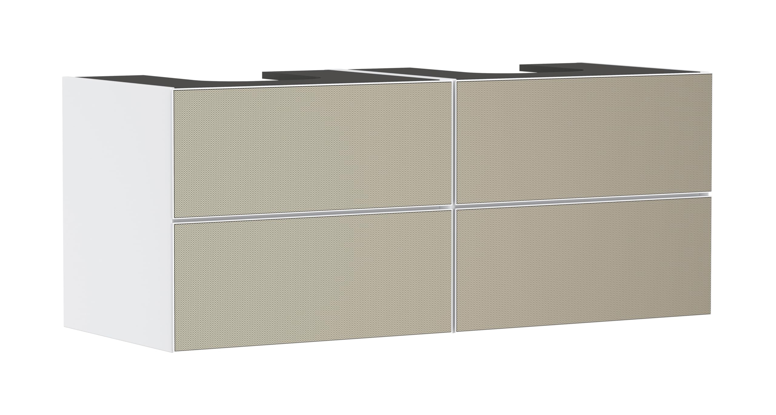 Hansgrohe Xevolos E Mueble bajo Lavabo, 4 cajones, 2 Huecos, 1370x550x555mm, para Consola con 2 lavabos sobre encimera, 5419, Color: Cuerpo Blanco Mate, Frontal con Textura de Bronce