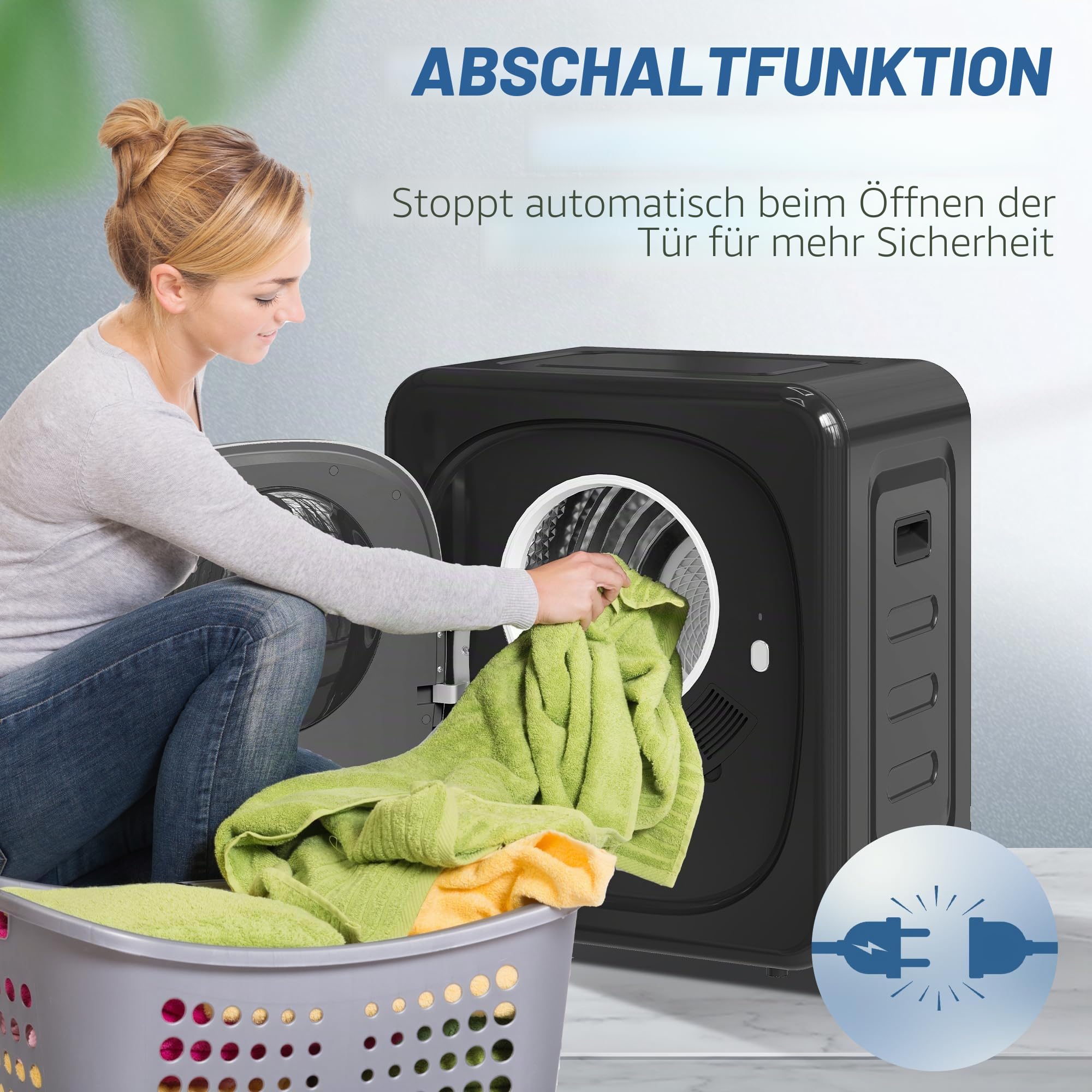 HOMCOM Kompakter Ablufttrockner Elektrischer Wäschetrockner 800 W 4 Kg mit 5 Trocknungsstufen, Edelstahlbehälter, Frontlader, für Wohnung, Haus, Wohnmobile, schwarz