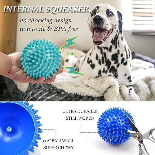 Miniatura 2 de Pelotas chirriantes para perros de 4.5 pulgadas, juguetes para perros medianos y grandes, para masticadores agresivos, bola puntiaguda, juguetes