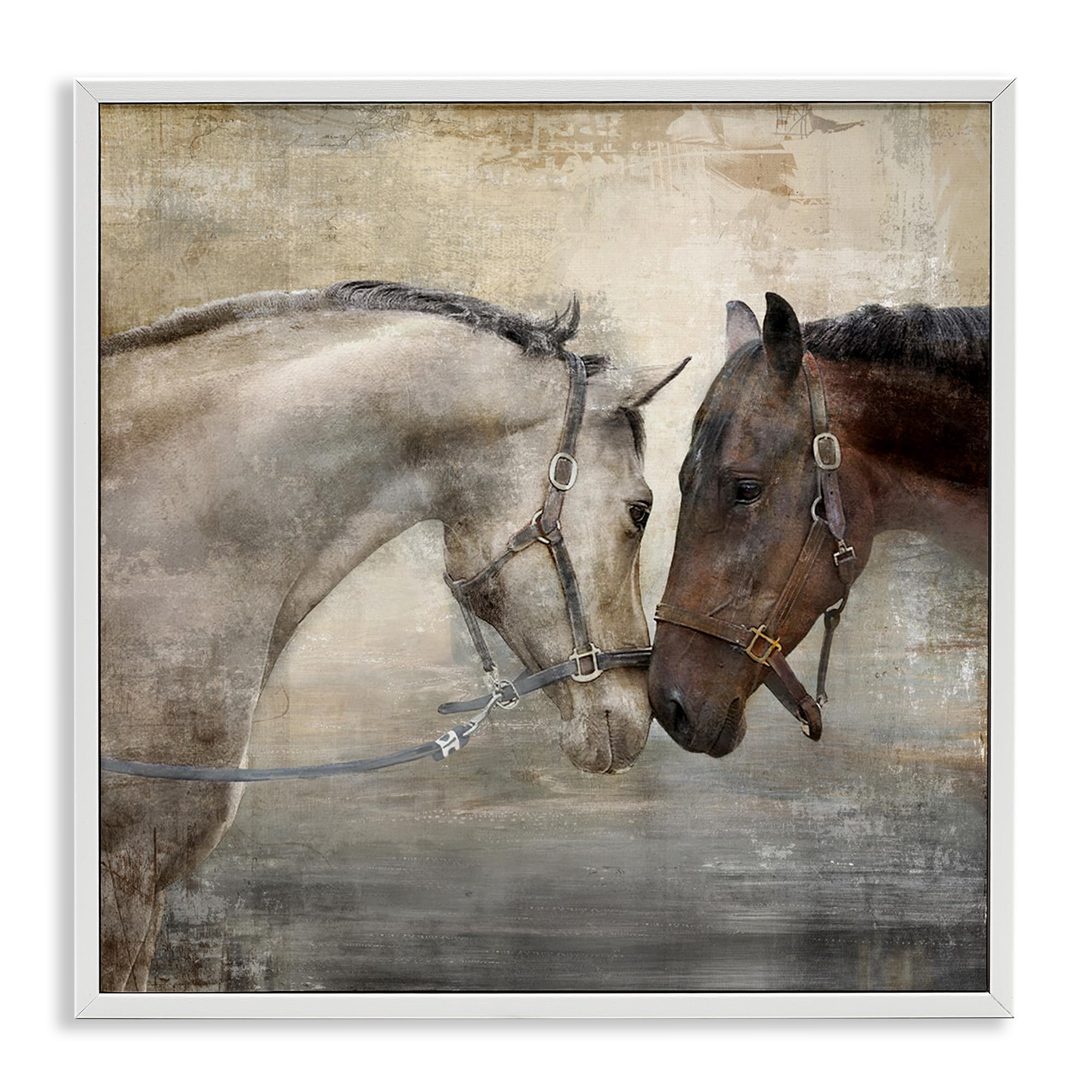 Stupell Industries Horse Couple Textured Farm Animal Photograph Wall Art, White Framed