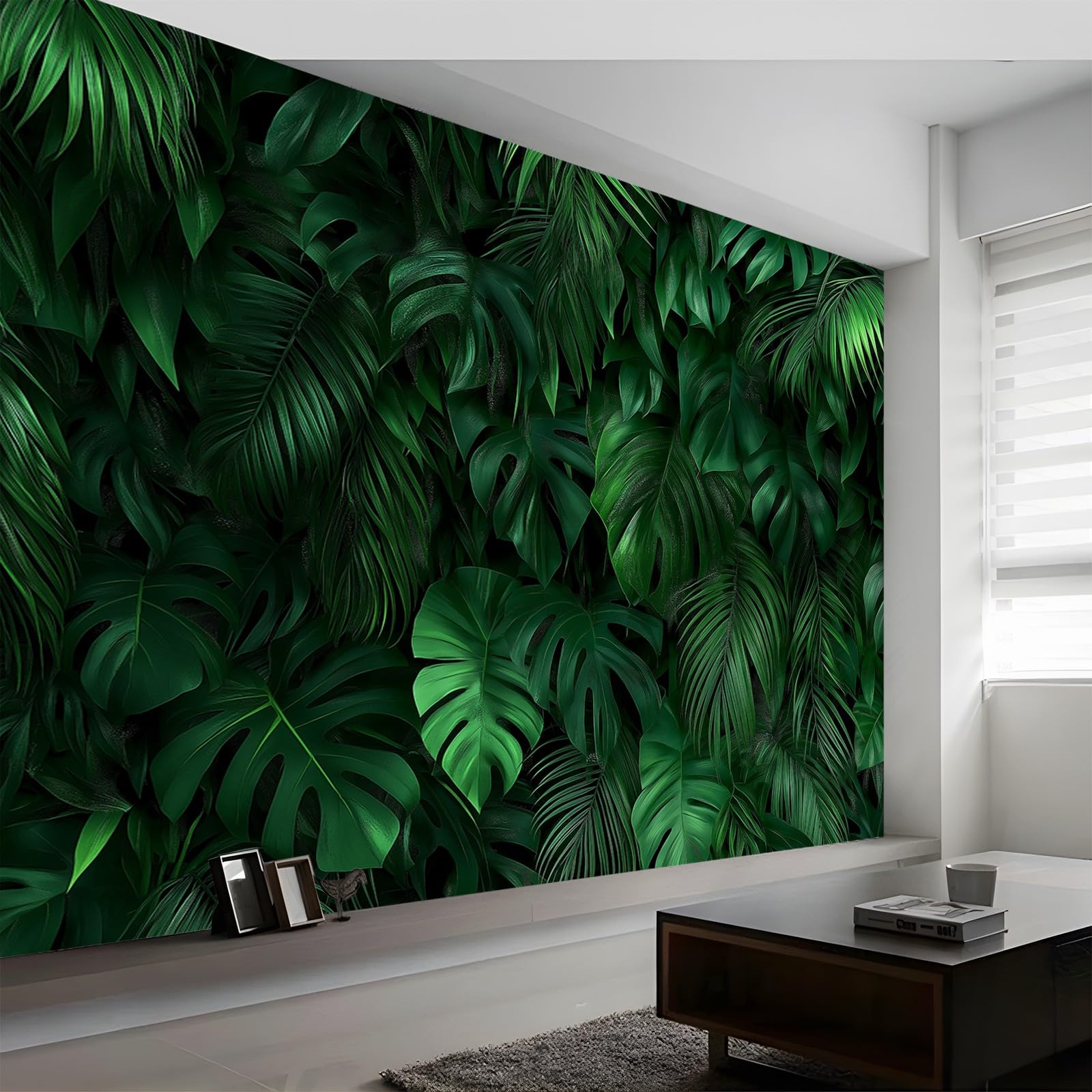 Panoramiczna tapeta tropikalna monstera roślina ciemnozielony 200 x 140 cm (szer. x wys.), panoramiczna gigantyczna tapeta 3D salon sypialnia jadalnia pokój dziecięcy dekoracje ścienne z włókniny