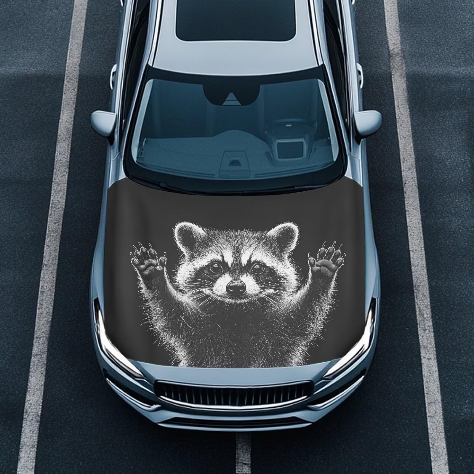 Raccoon Car Hood Cover Stretch Polyester Cover for Car Hood Waterproof Automotive Accessories Easy Installation for Car Hood Decoration and Protection