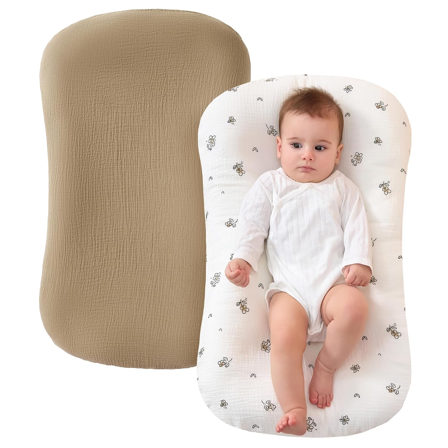 JELLYMONI Muslin Baby Lounger Cover, 100% Cotton 2 Pack Infant Lounger Cover to Protect Lounger from Minor Leaks and Spills, Covers Only No Loungers