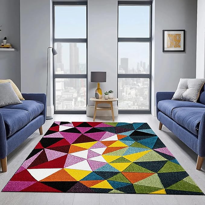 OZMIC Super Soft Rugs Living Room Large 160x230 Geometric Box Pattern Non Shed Low Pile