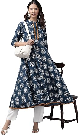 Yash Gallery Cotton Blend Printed Anarkali Kurta for Womens, Summer
