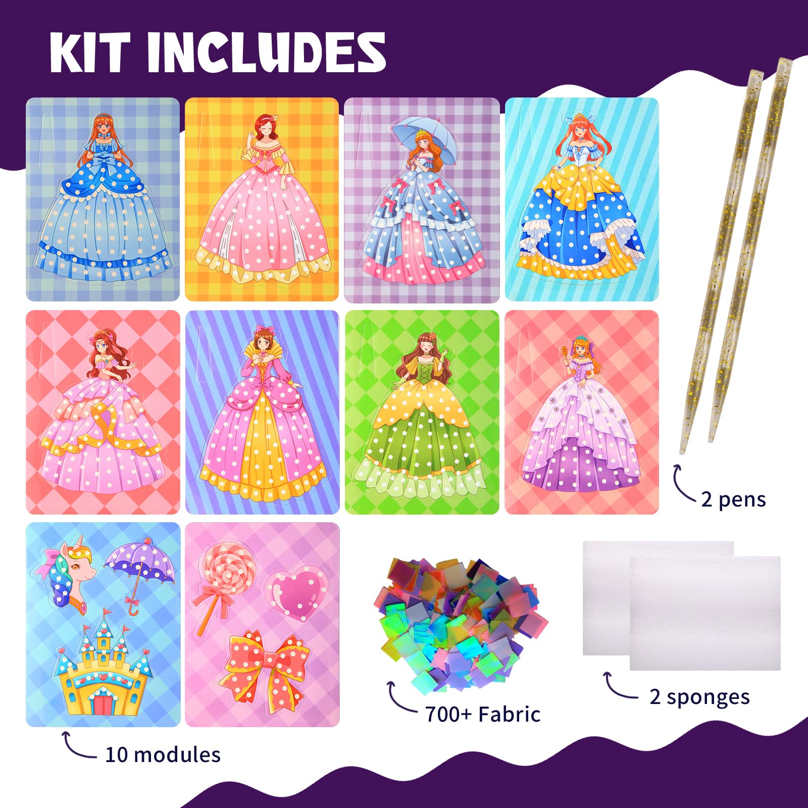 Yrinfay Poke Art DIY 8 magicznych księżniczek i 6 akcesoriów - zestaw do majsterkowania dla księżniczek, zabawka dla dziewczynek 6, 7, 8, prezent dla dziewcząt, chłopców, 9, 10, 11, 12 lat
