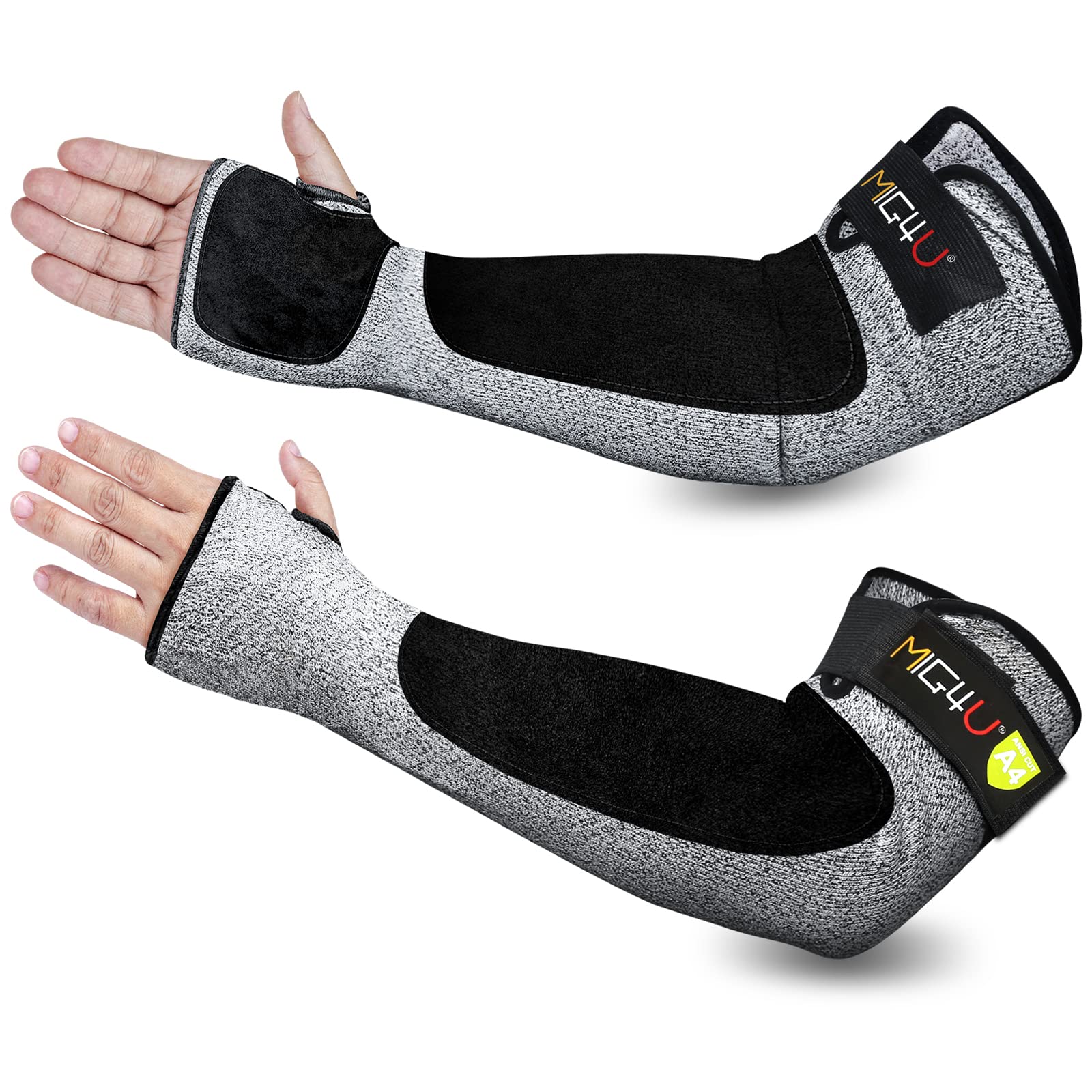 MIG4U Cut Resistant Sleeves with Leather Patches, Arm Safety Protection for Men and Women Thin Skin, Anti Puncture Level 5 Protective Arm Sleeve in Gardening, Farm, Welding, 18''