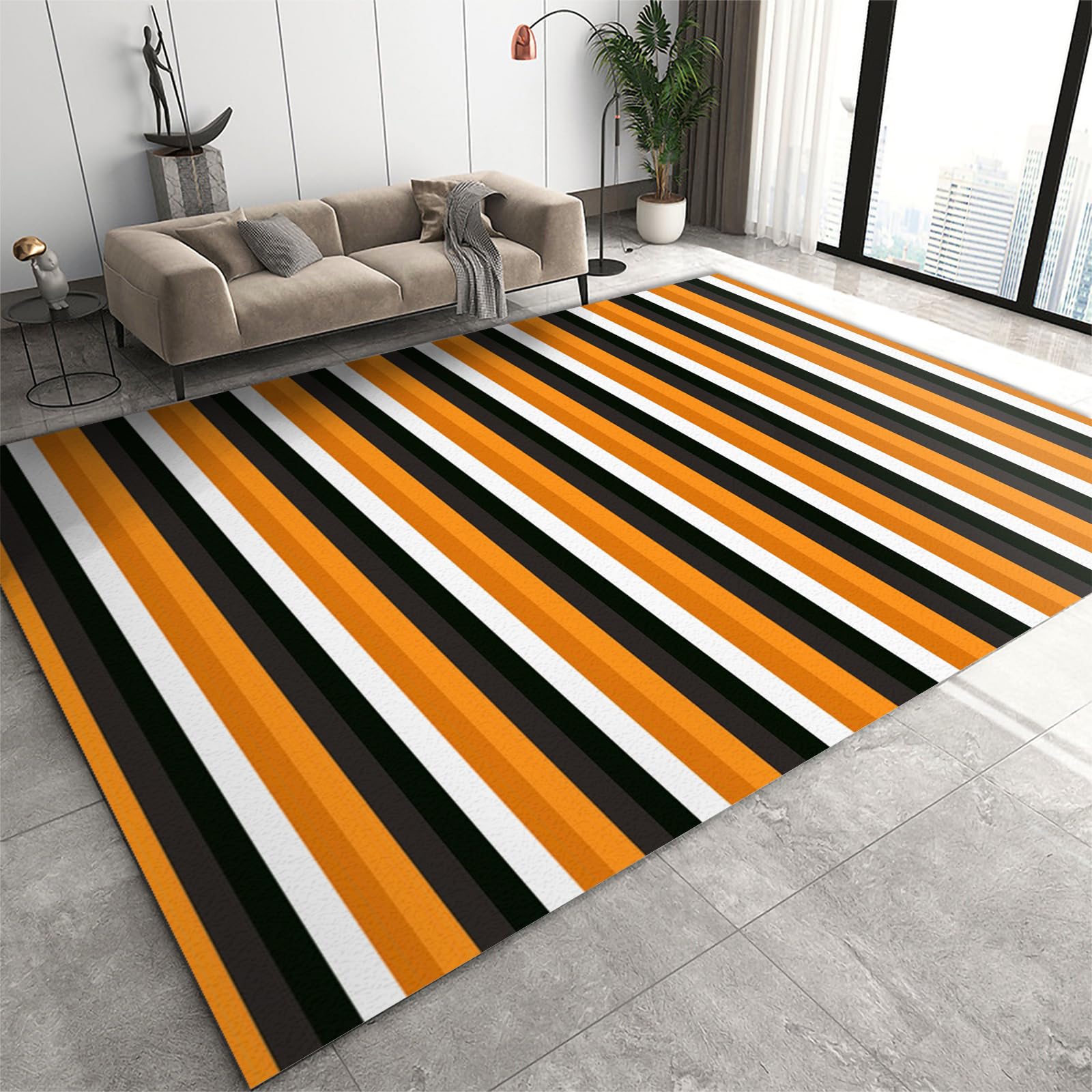 TIMOILU 8x10 Area Rugs Halloween Abstract Stripes Nursery Rug, Orange and Black Classic Vertical Line Modern Rug Soft Washable for Under Bed Office