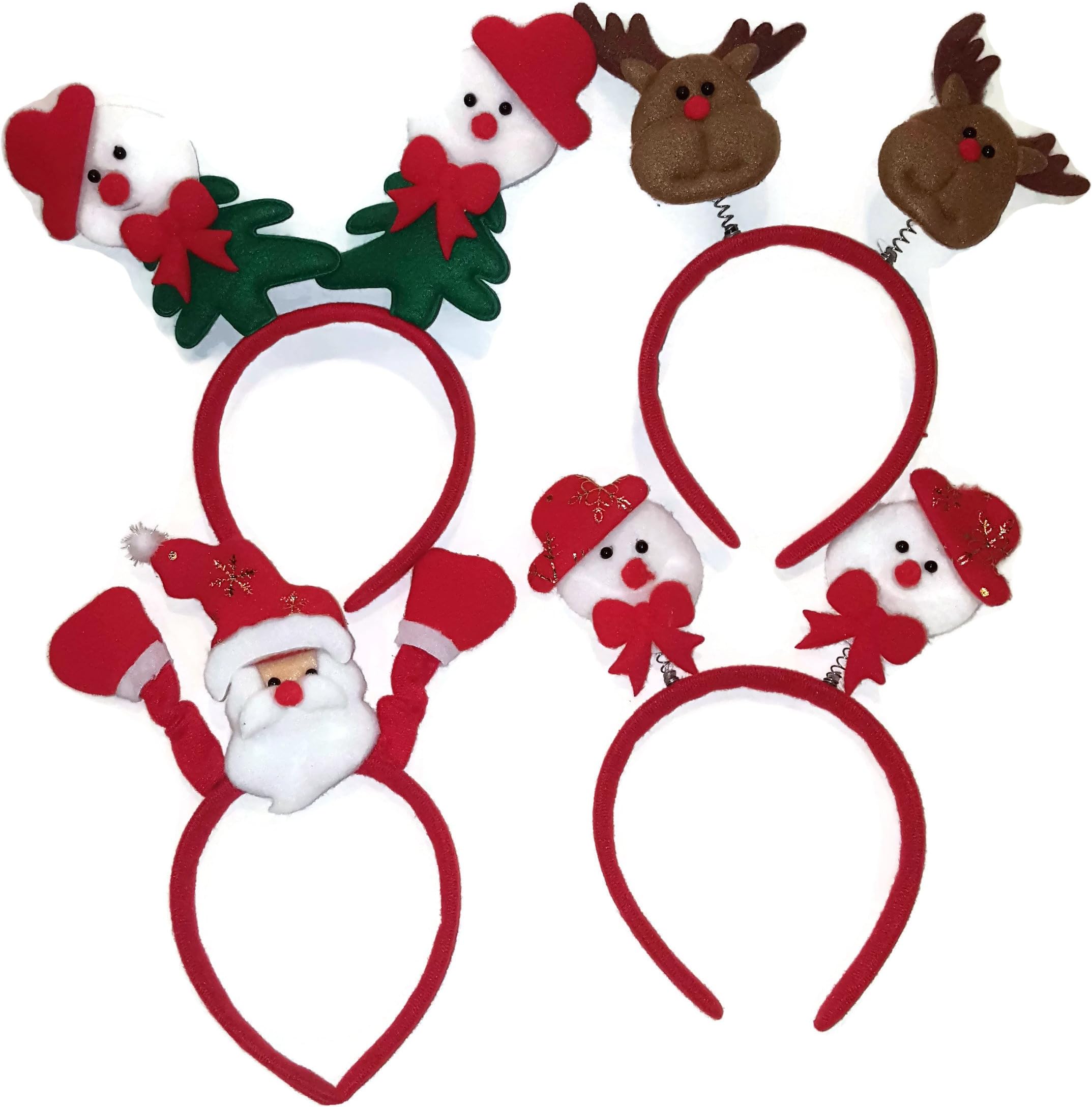Set of 4 Christmas Friends Felt Headbands Bobble Santa, Reindeer, Xmas Tree and Snowman