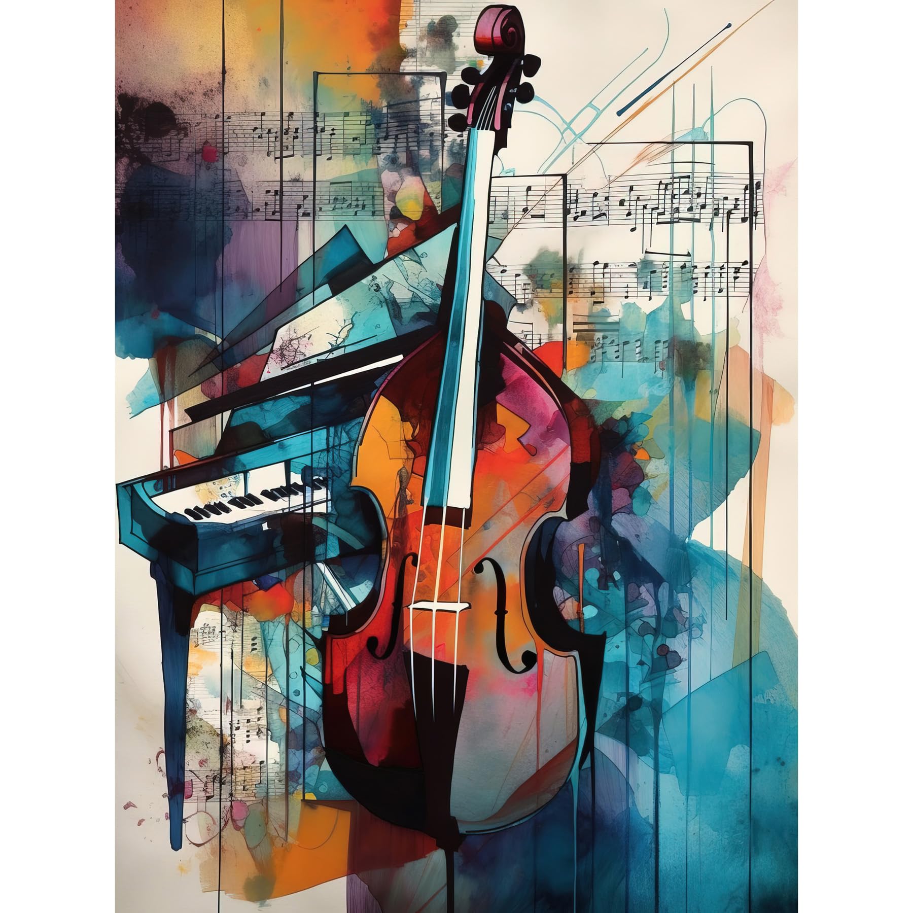 Artery8 Violin and Piano Classical Music Note Melody Concerto Abstract Modern Watercolour Painting Unframed Art Print Poster Wall Decor 12x16 inch