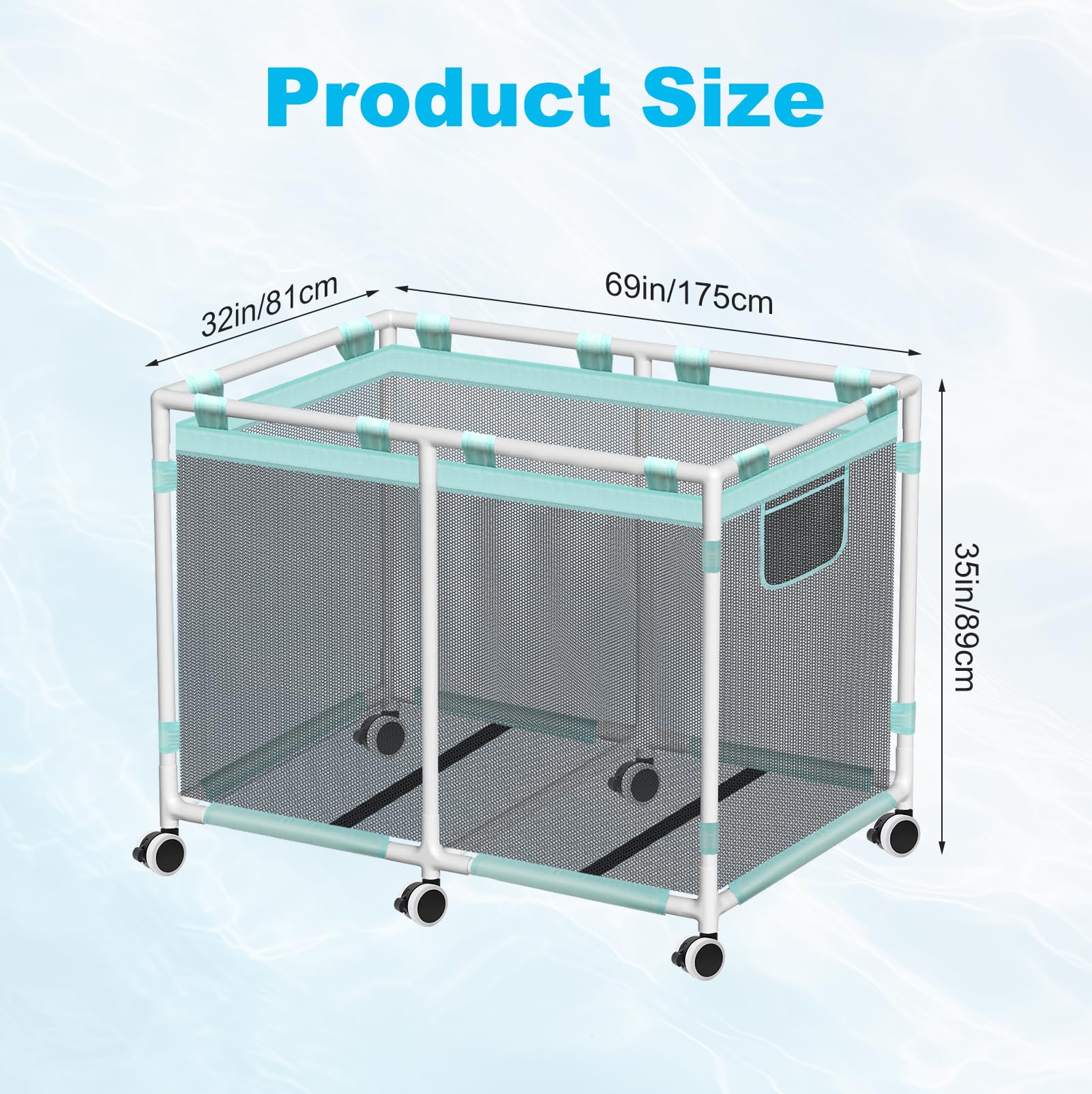 Contenedor de almacenamiento para piscina, 1200 L (69 x 32 x 35 pulgadas), fideos de piscina para accesorios de natación, soporte para fideos, juguetes, flotadores y toallas, almacenamiento resistente