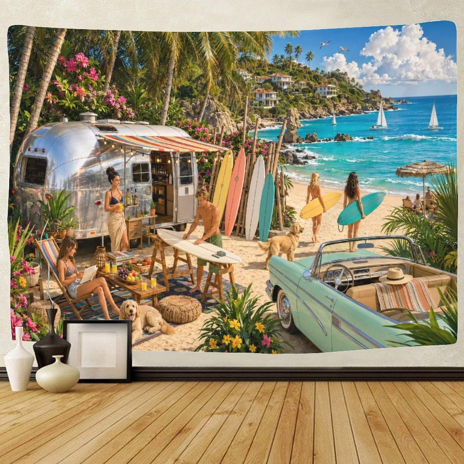 GPMNBCXZK Tropical Island Surf Paradise Wall Art Decor 3D Print Tapestry for Bedroom Tapestries Poster Curtain Bedroom College Dorm 130cmx150cm