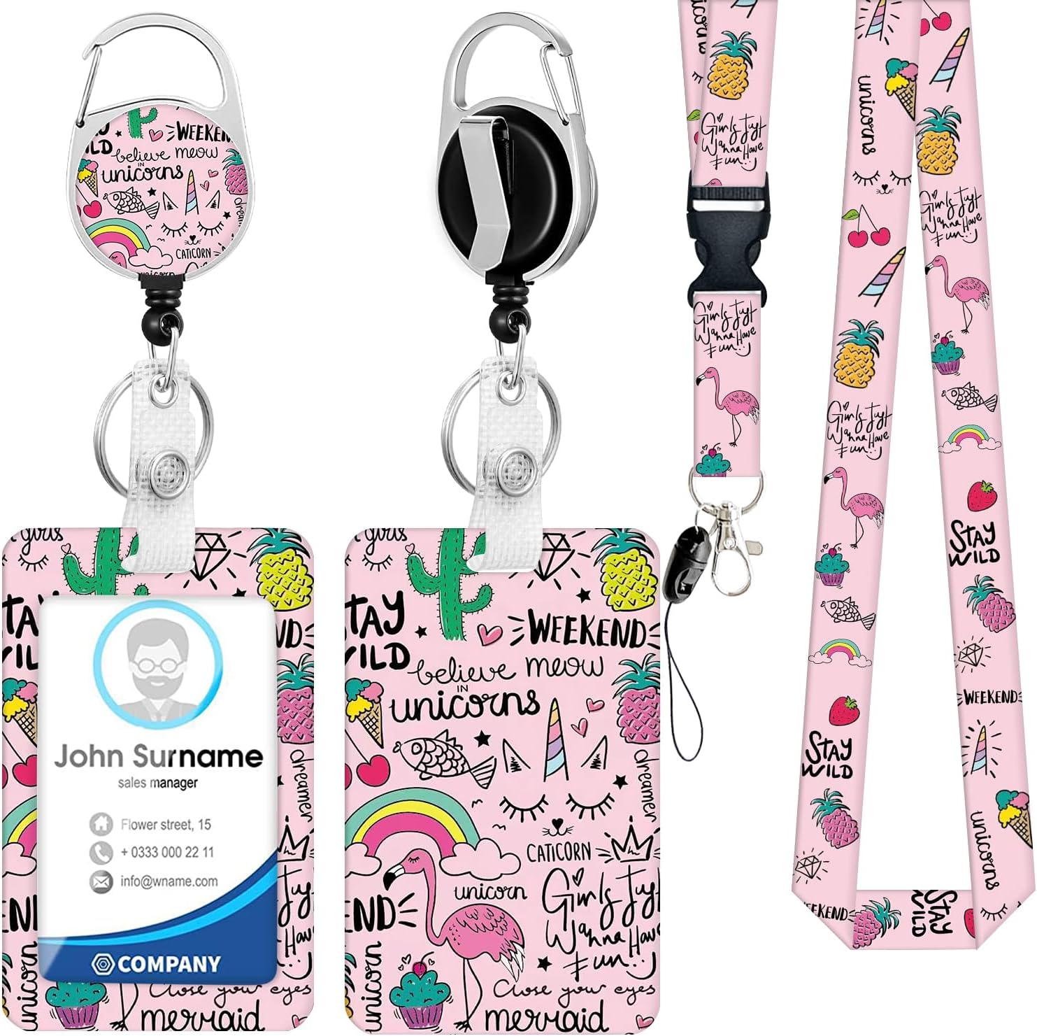 Lanyards for Id Badges,Rainbowl Id Badge Holder Retractable Heavy Duty Badge Reels Clip,Soft Breakaway Funny Lanyards,Vertical Id Badge Holder with Lanyard for Women Teacher Doctor Nurse Office
