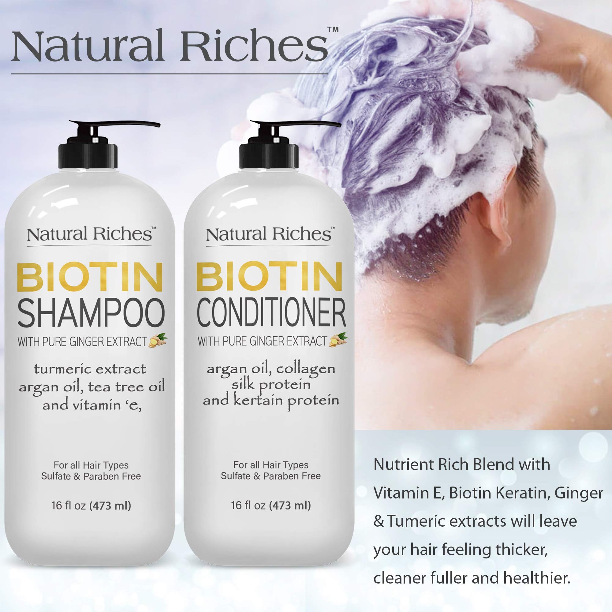 Natural Riches Biotin Shampoo and Conditioner Set W/ Ginger Turmeric
