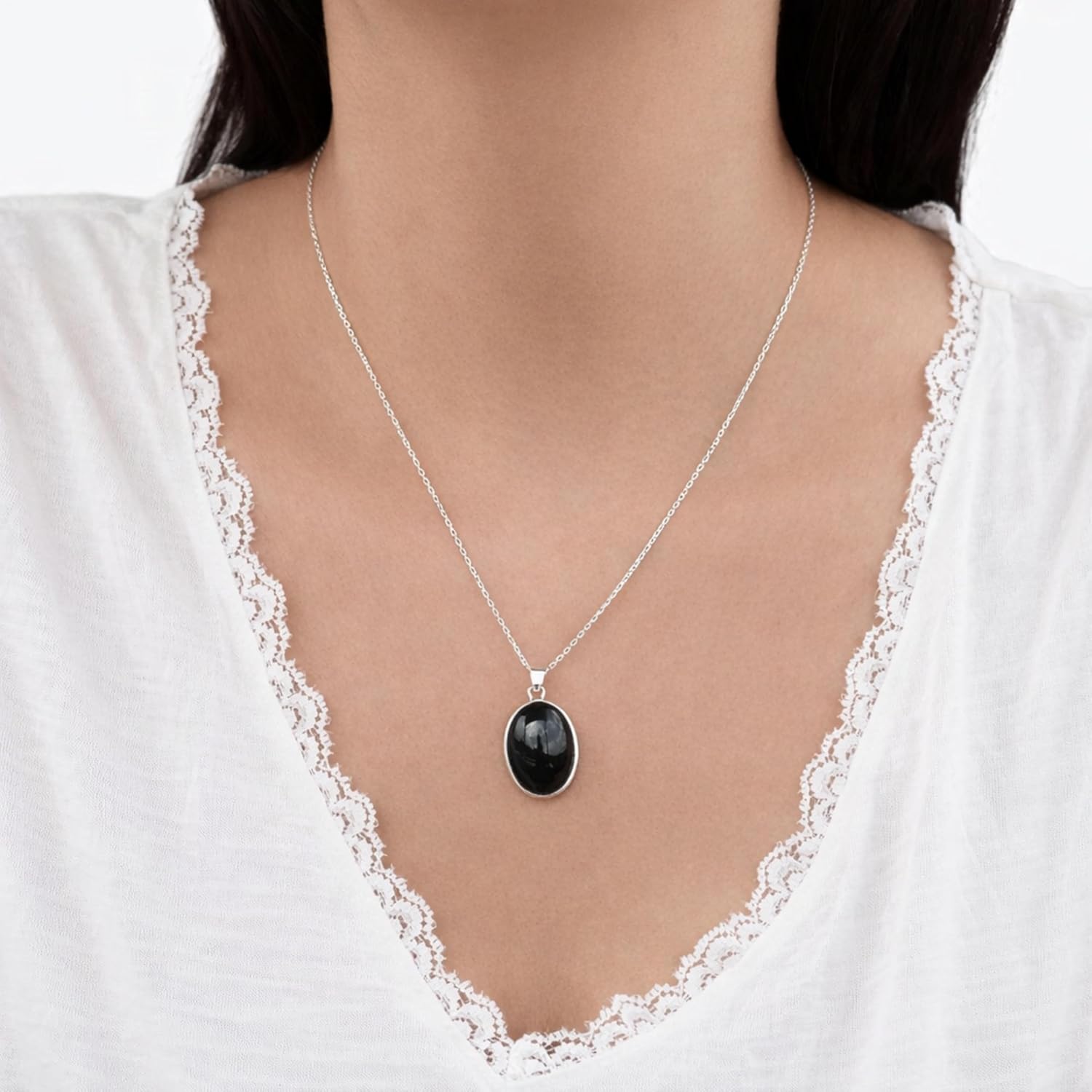 Solid Sterling Silver 925 Oval Gemstone Handmade Small Pendant Necklace for Women & Men - Image 5