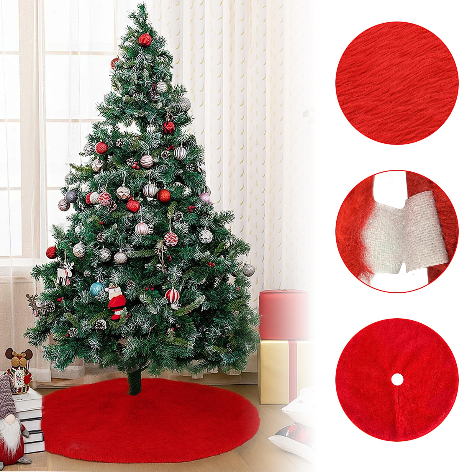 Gonna Per Albero Di Natale In Peluche Rosso - Diametro 78 Cm