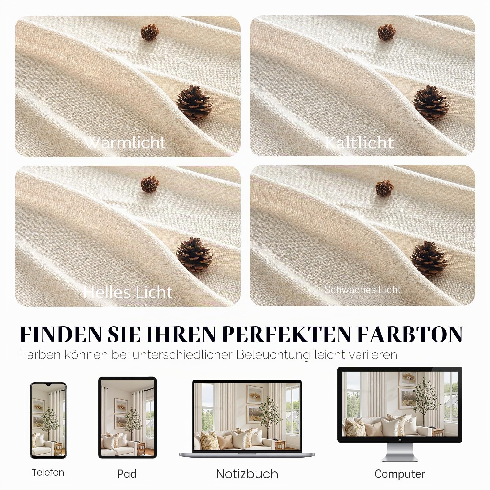 Topfinel 1er Set Leinenoptik Vorhänge Gardinen mit Ösen Halbtransparent Wohnzimmer, Beige Boho Leinen Vorhang H 240 x B 300 cm, Weich und Dünn Leinenvorhang Linen Curtains für Schlafzimmer Lounge