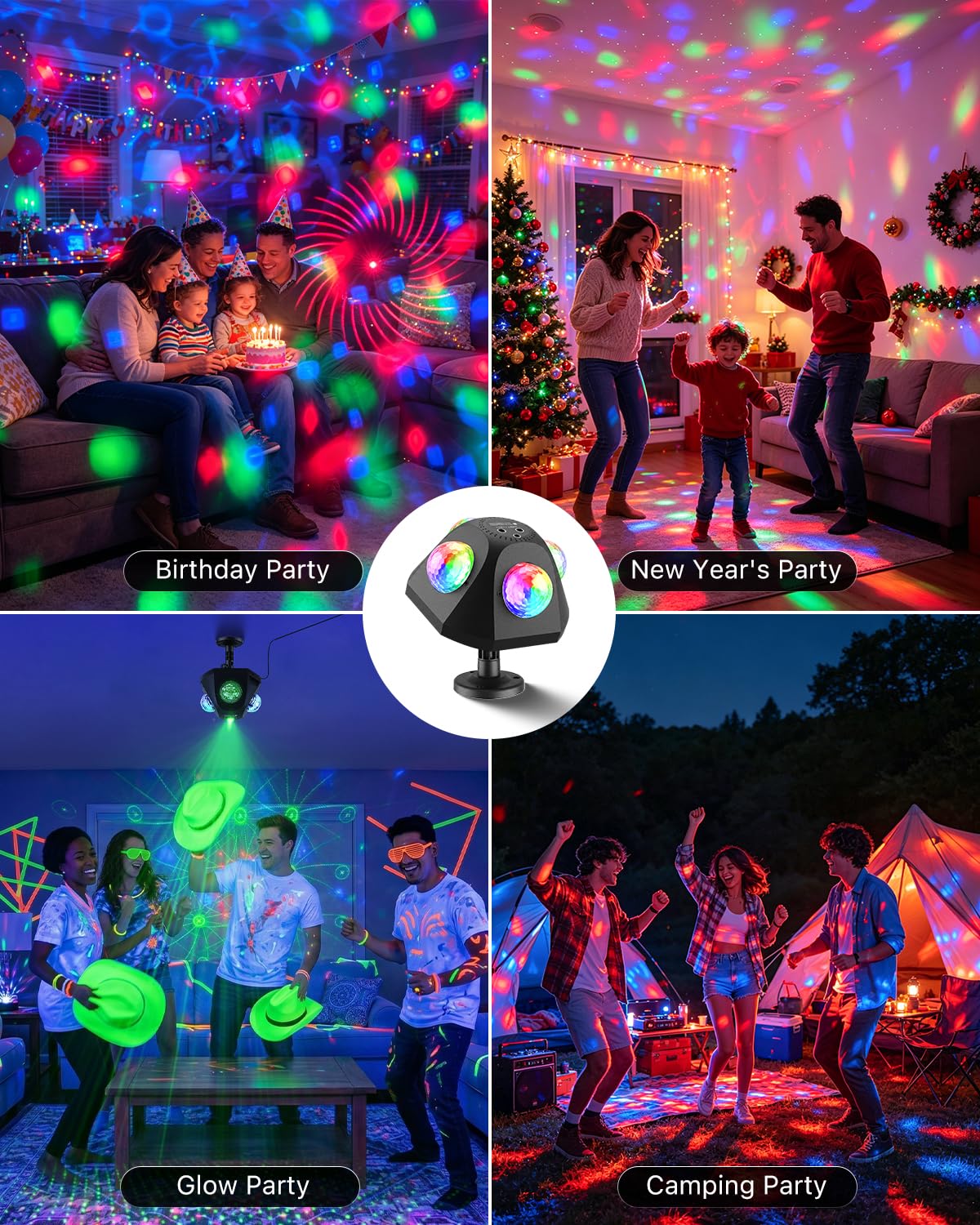 Pyramid 4-in-1 Disco Ball Party Light – RGBW Water Wave + Red/Green Laser + Sound-Activated Strobe For Home, Club, Stage