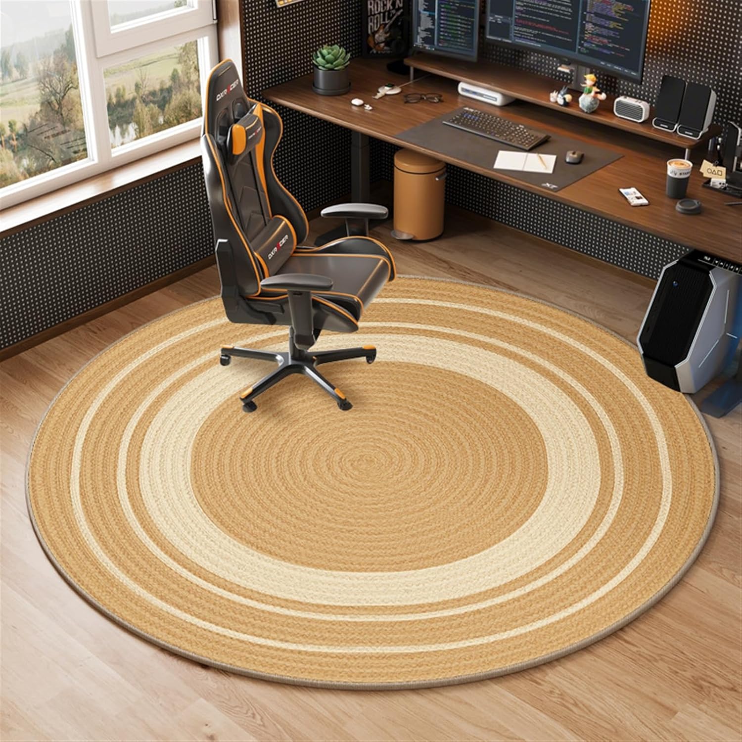 Office Chair Mat for Hardwood Tile Floor Desk Chair Mats 47" x 47"Modern Non Slip Thick Large Floor Protector Rug Cleaned Easily Brown