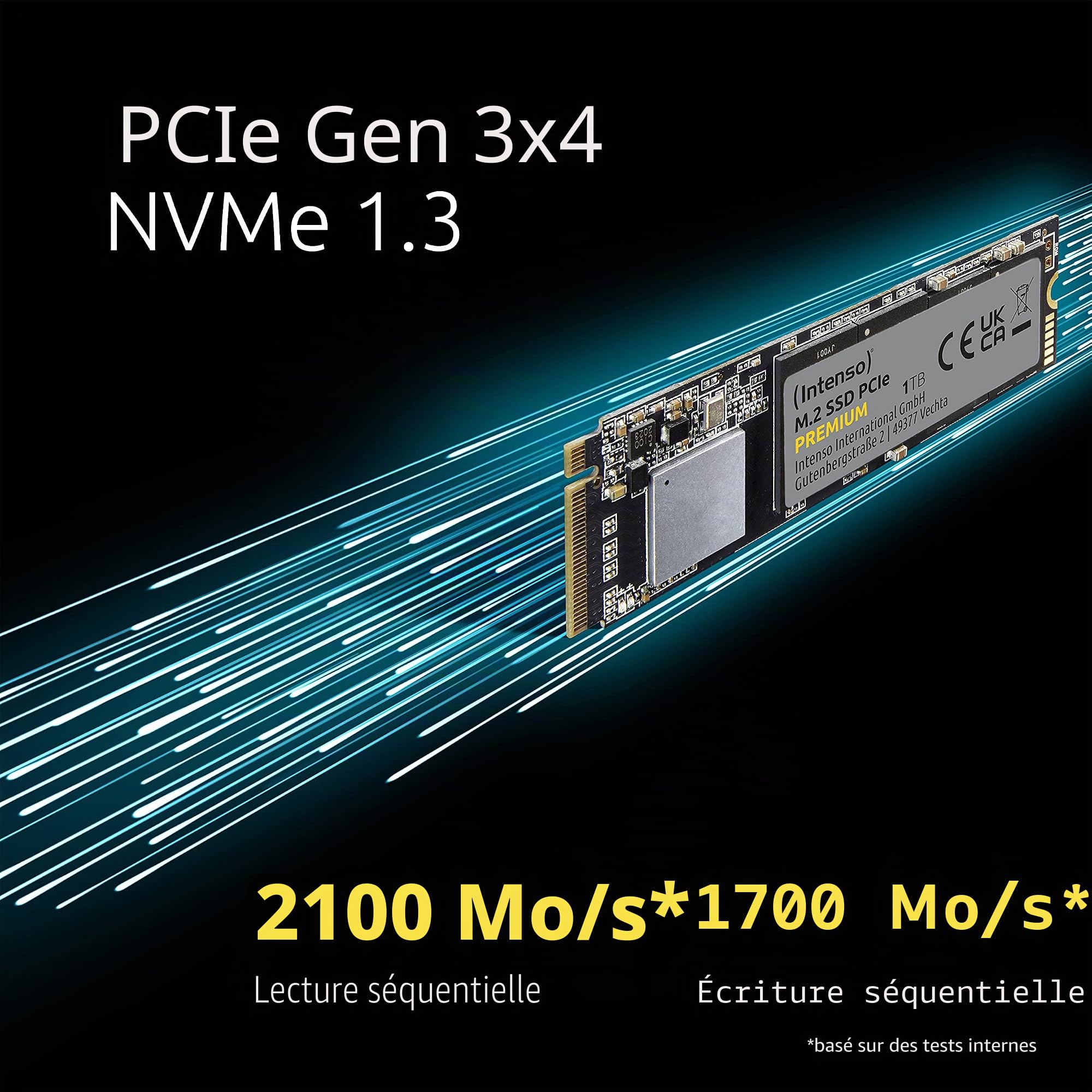 Intenso M.2 SSD PCIe Premium, jusqu'à 2100 Mbit/s, (PCI Express Gen.3x4 NVMe 1.3, Solid State Drive)