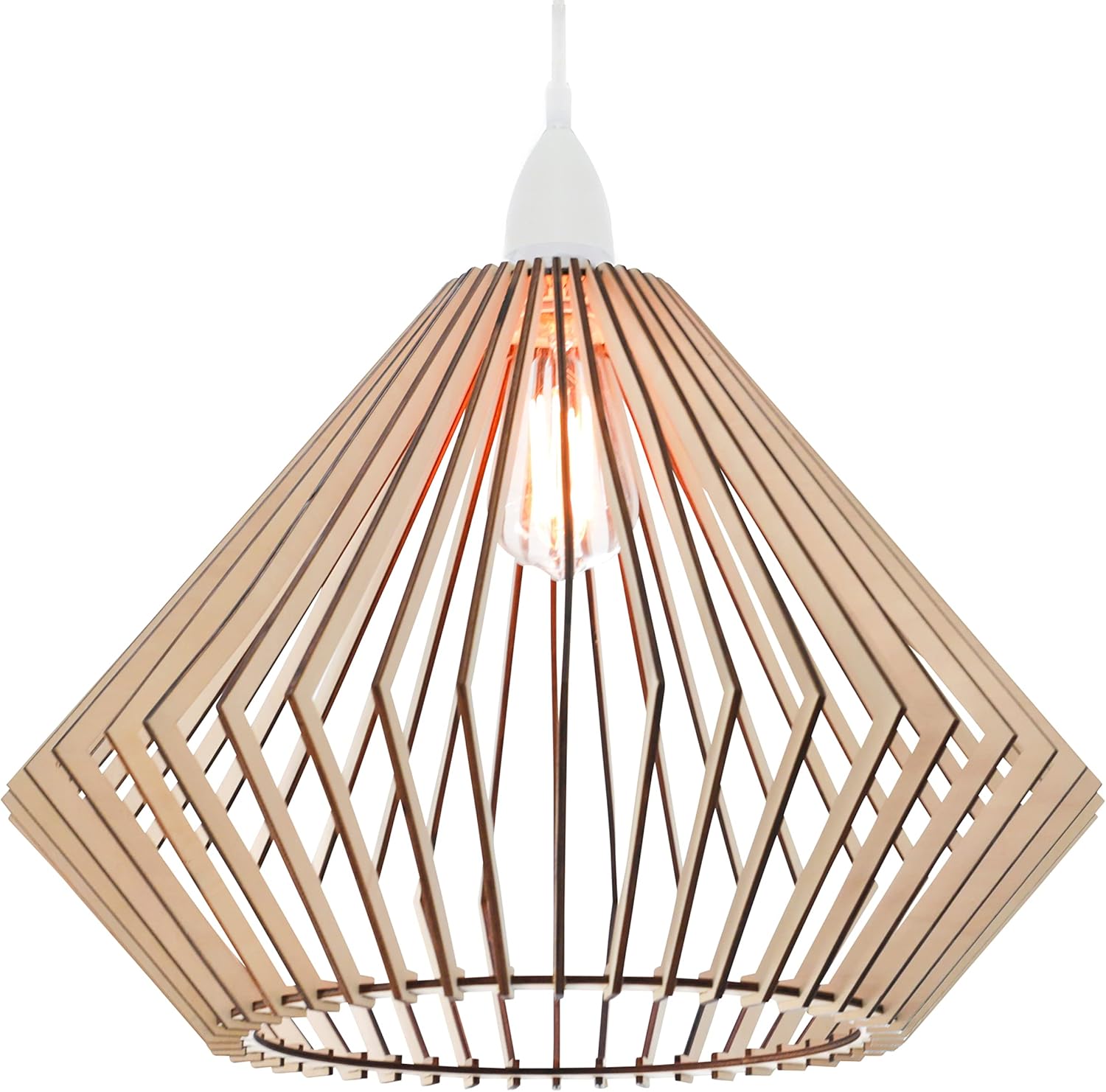 Wood Pendant Light - Easy-to-Assemble Ceiling Chandelier - Modern Boho Hanging Lamp Lighting Fixture for Dining, Kitchen, Bedroom, Living Room - Adjustable Nylon Cord, Uses Standard Bulb