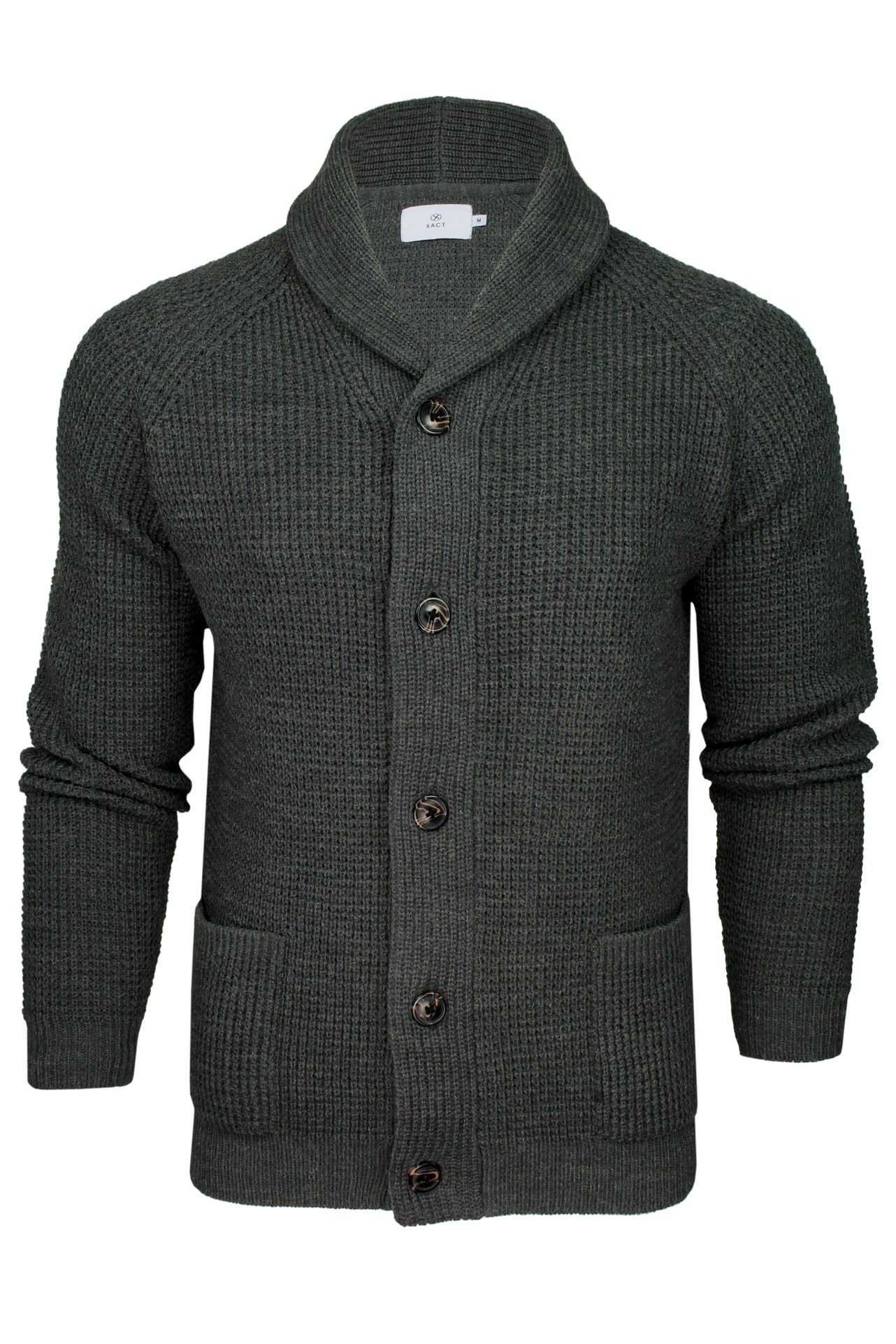 Xact Men's Waffle Knit Wool Blend Shawl Neck Cardigan (Waffle - Dark Grey Marl) L