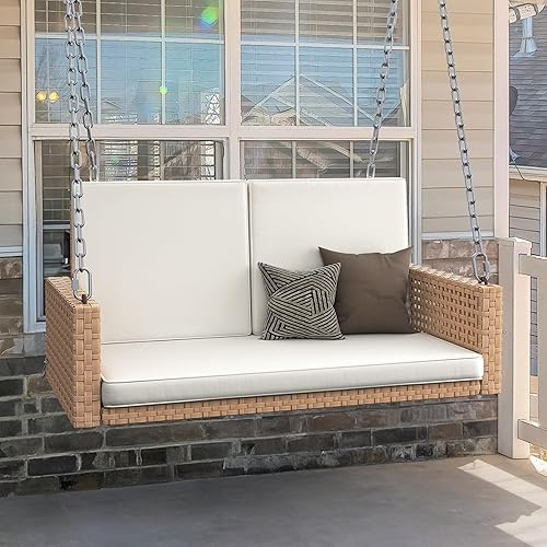 Miniatura 7 de YITAHOME Columpio para porche al aire libre, silla columpio de patio de 2 plazas con 3 cojines cómodos, marco de hierro resistente, capacidad de 530