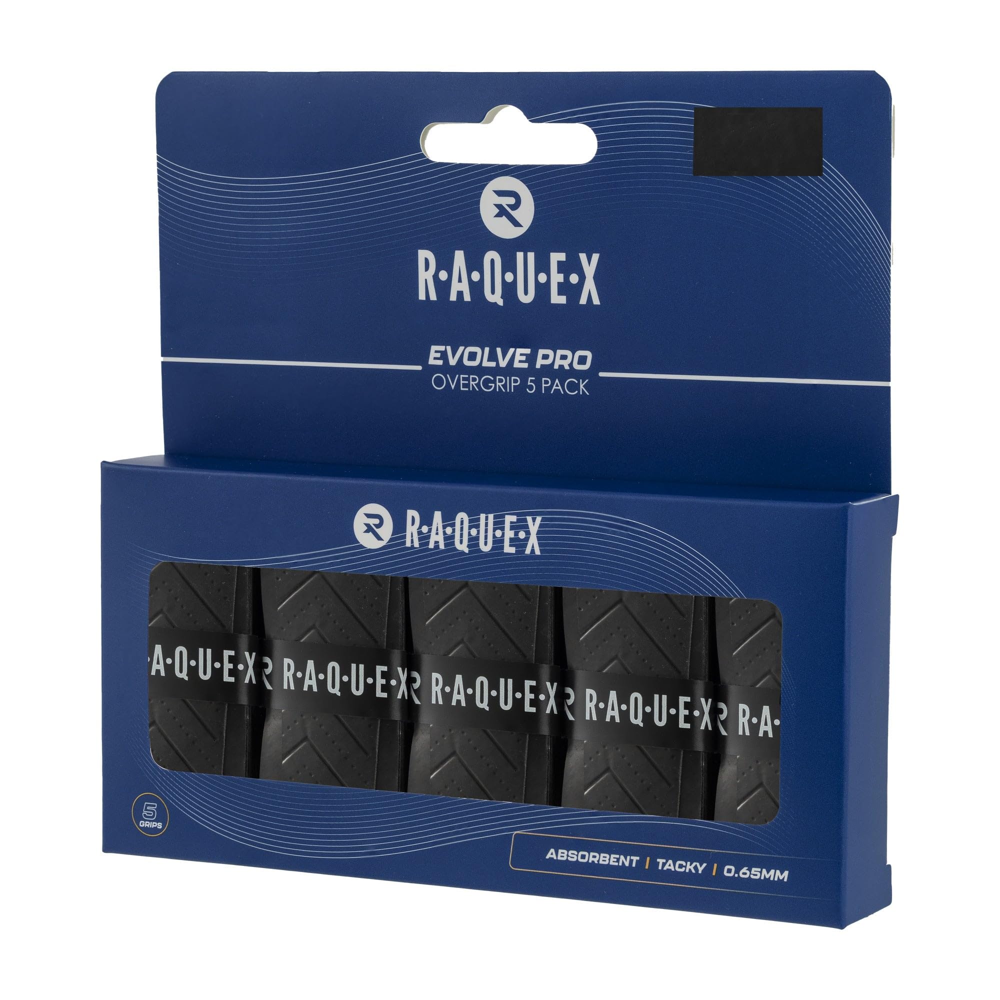 Raquex Evolve Pro Black Padel & Pickleball Racket Overgrip Tape, 5 Pack