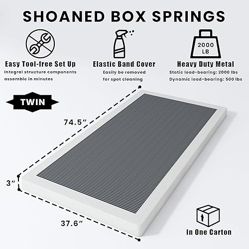 Miniatura 2 de Resortes de caja de tamaño individual de 3 pulgadas - Base de colchón de perfil bajo sin ruido, base de cama de metal resistente con funda de tela 3