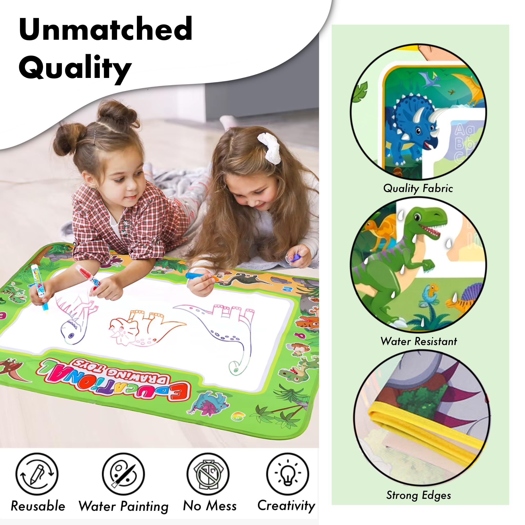 SNAPTRON 80 X 60cm Reusable Magic Water Dinosaur Drawing Mat| Big Doodle Mat for Kids| Drawing Mat, Water Doodle for Kids with 3 Magic Pen, Doodle Books & 6 Stencils| Gifts for Girls Boys Age 2 to 7 — Amazon image 4