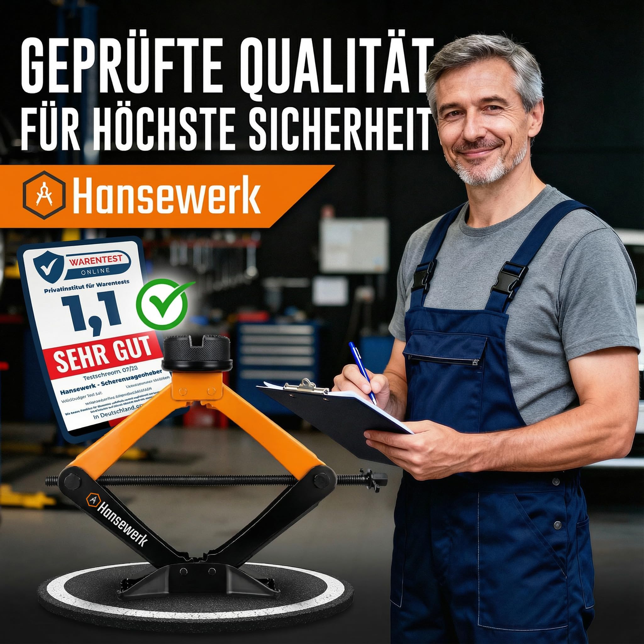 Wagenheber Scherenwagenheber 2t inkl. Ratsche (Basic) | 360° schützender drehbarer Gummikopf | geeignet für alle PKW inkl. SUV